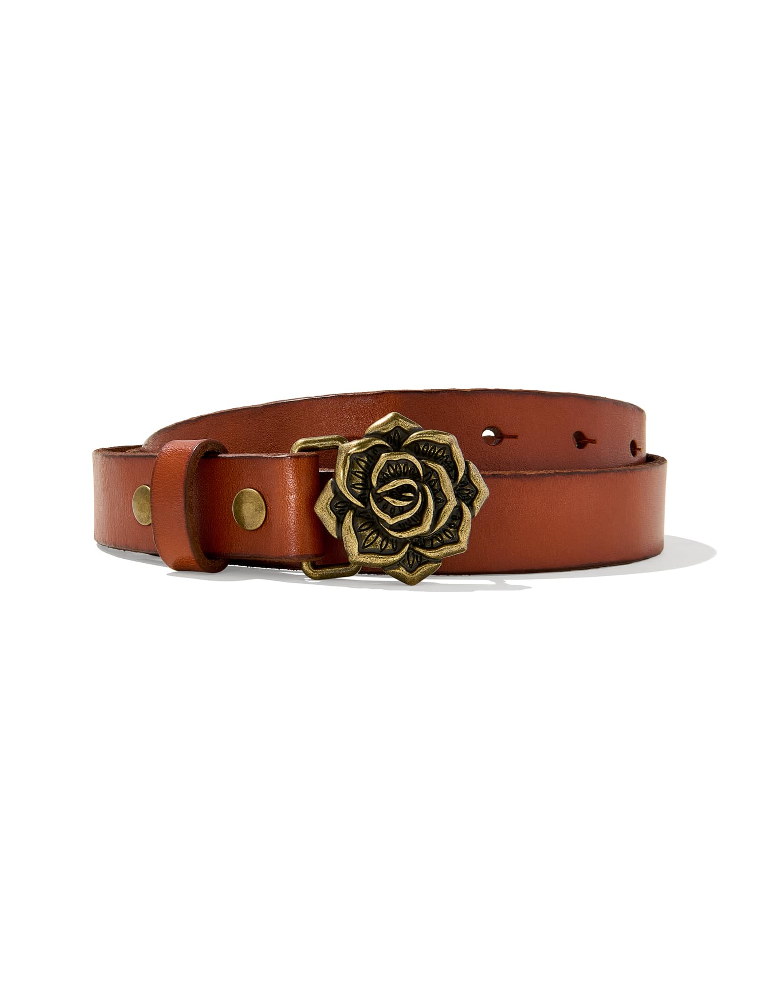 Rose Buckle Belt in Tan Leather