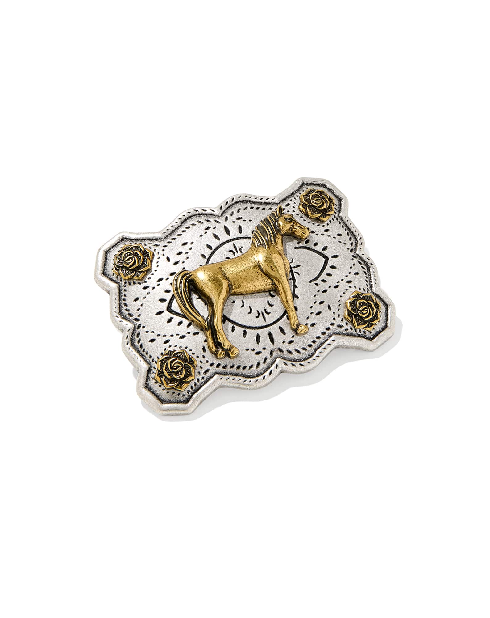 Yellow Rose Equine Belt Buckle in Mixed Metal