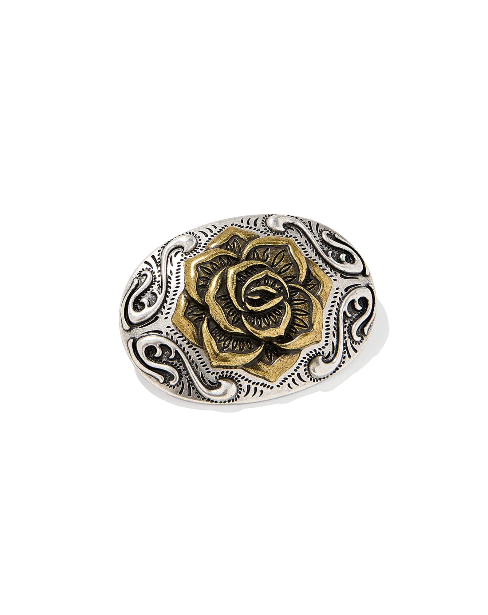 Yellow Rose Plaque Belt Buckle in Mixed Metal