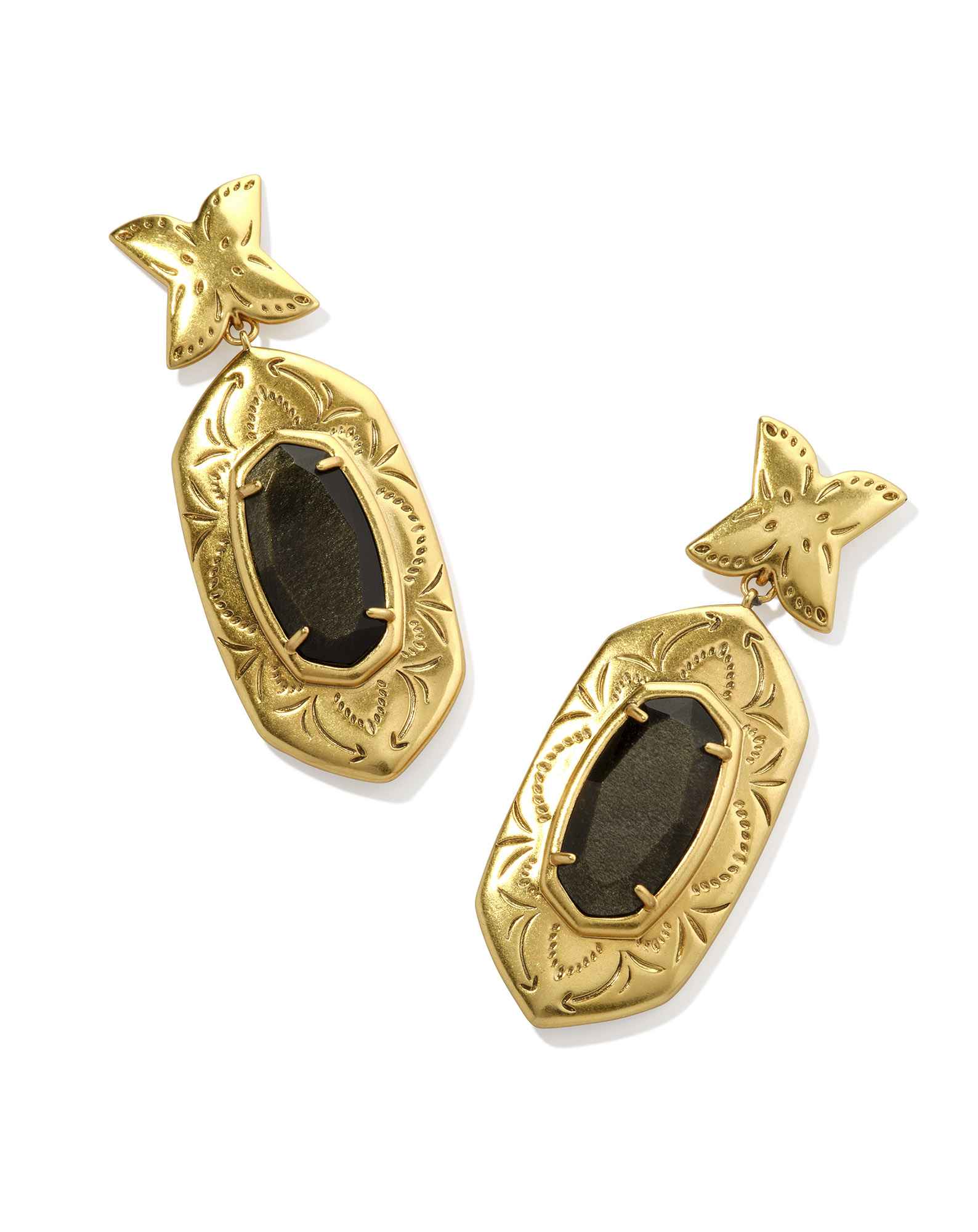 Keziah Vintage Gold Statement Earrings in Golden Obsidian