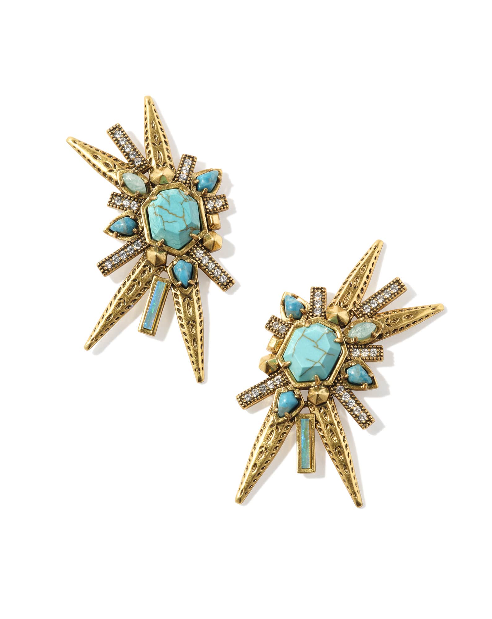 Serayah Vintage Gold Statement Stud Earrings in Teal Mix