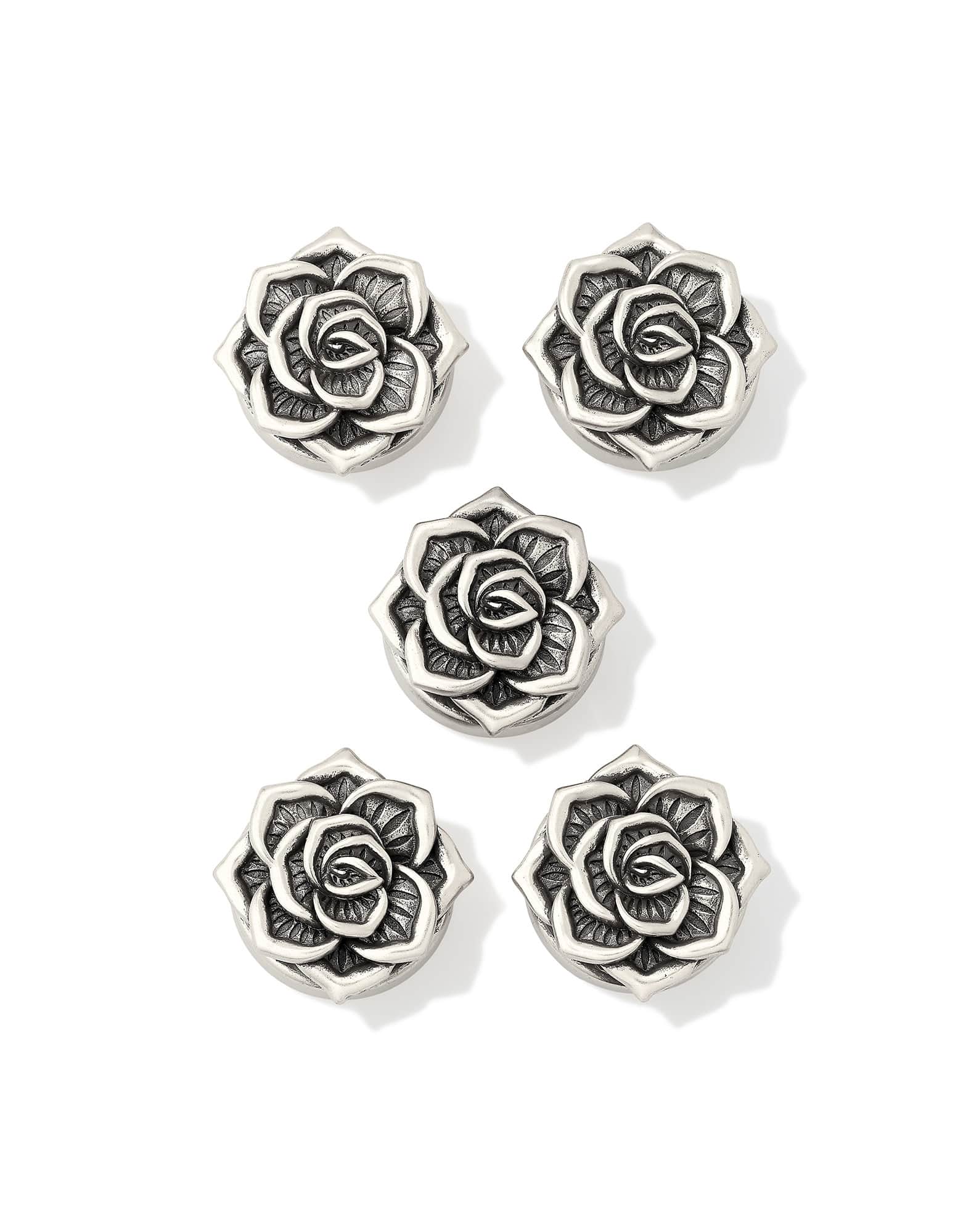 Ansel Rose Vintage Silver Button Cover Set of 5