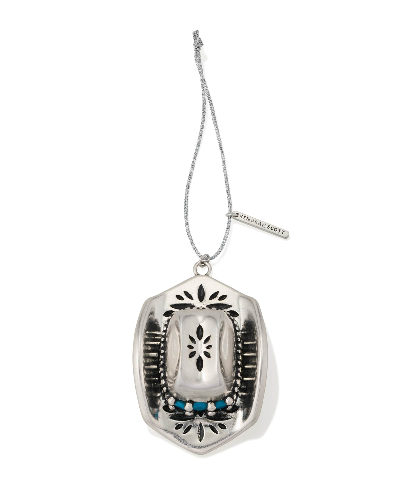 Cowgirl Hat Ornament in Vintage Silver