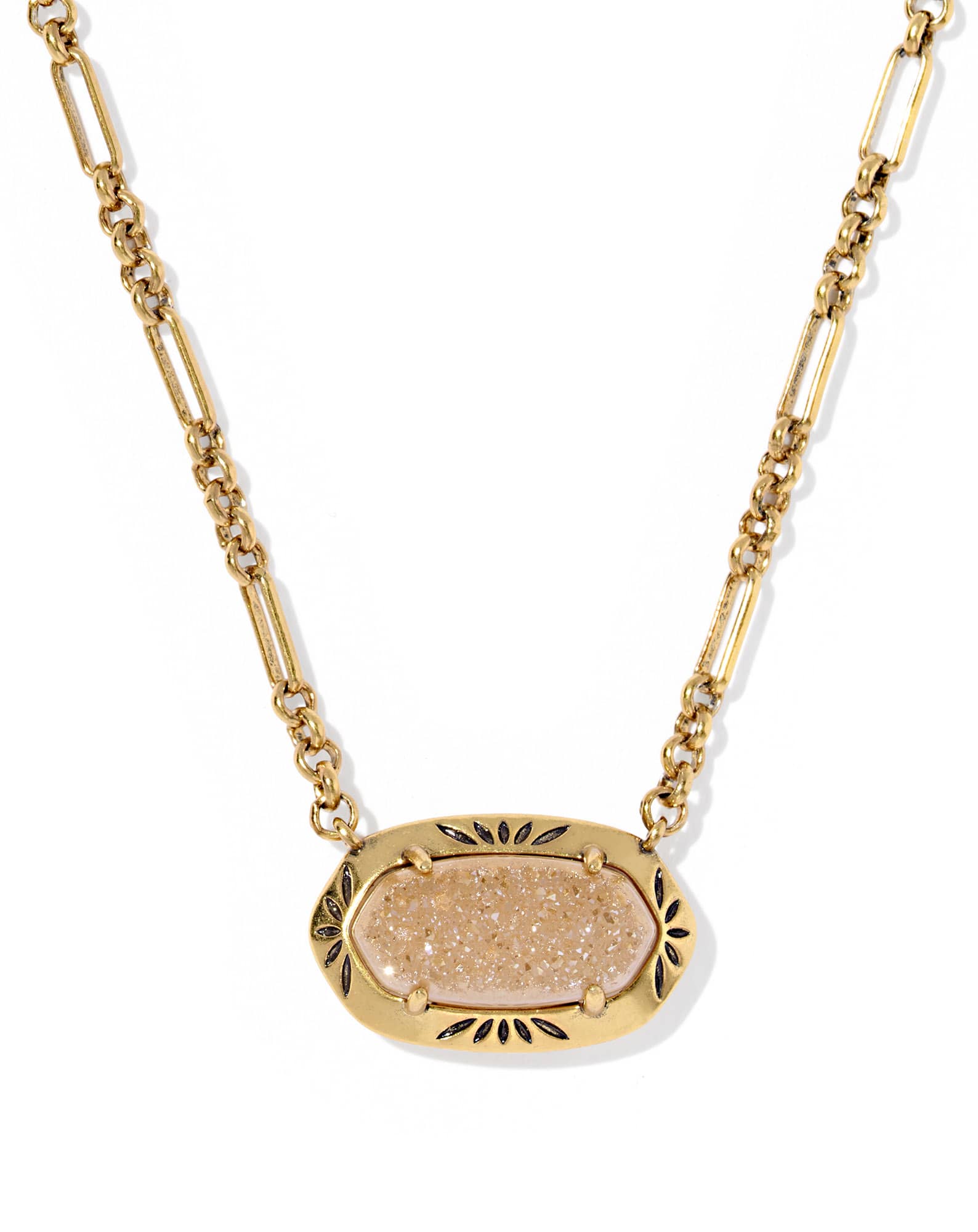 Elisa Vintage Gold Etch Frame Short Pendant Necklace