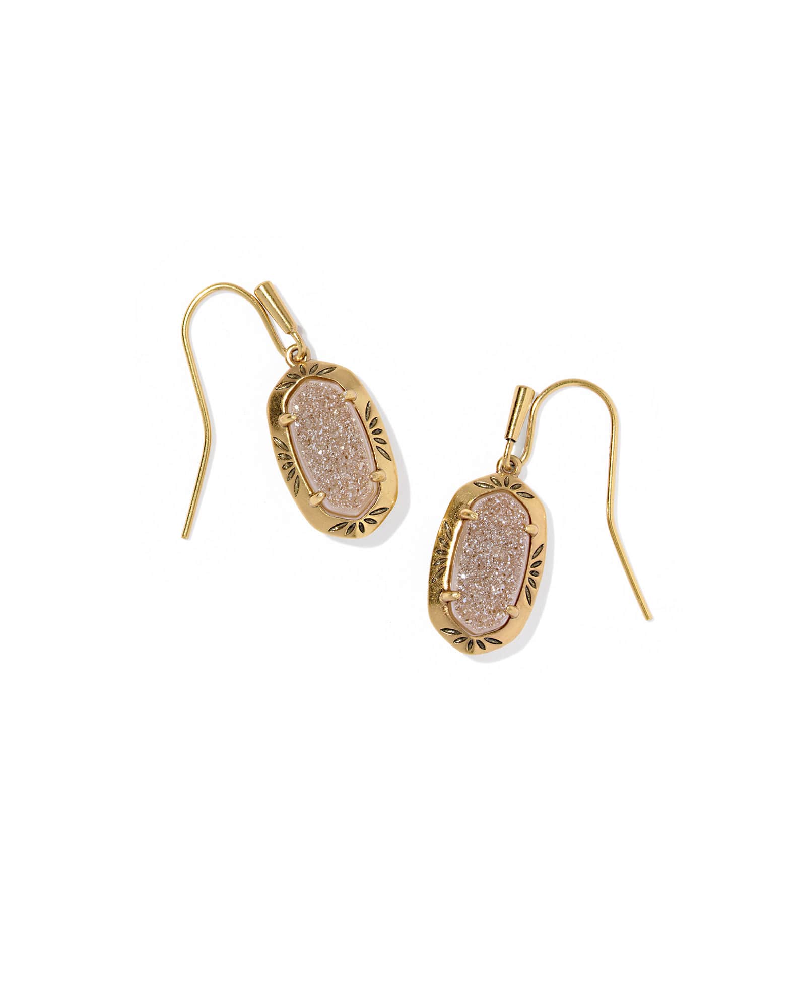 Lee Vintage Gold Etch Frame Drop Earrings 