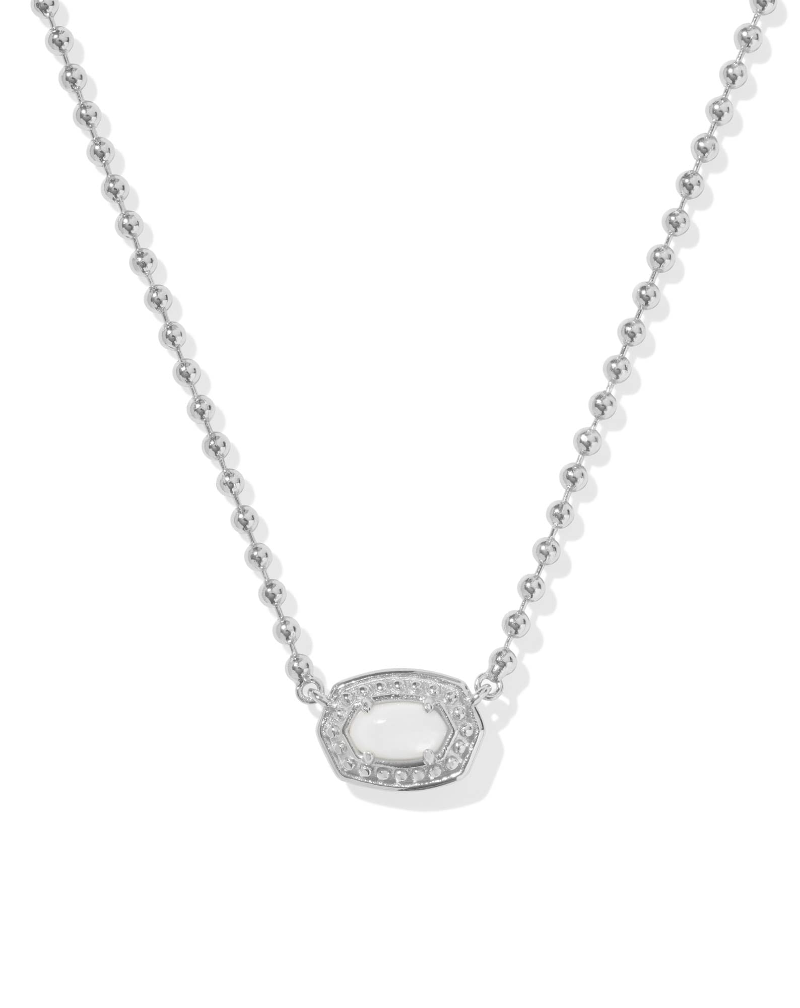 Emilie Silver Beaded Frame Short Pendant Necklace in White Mother-of-Pearl