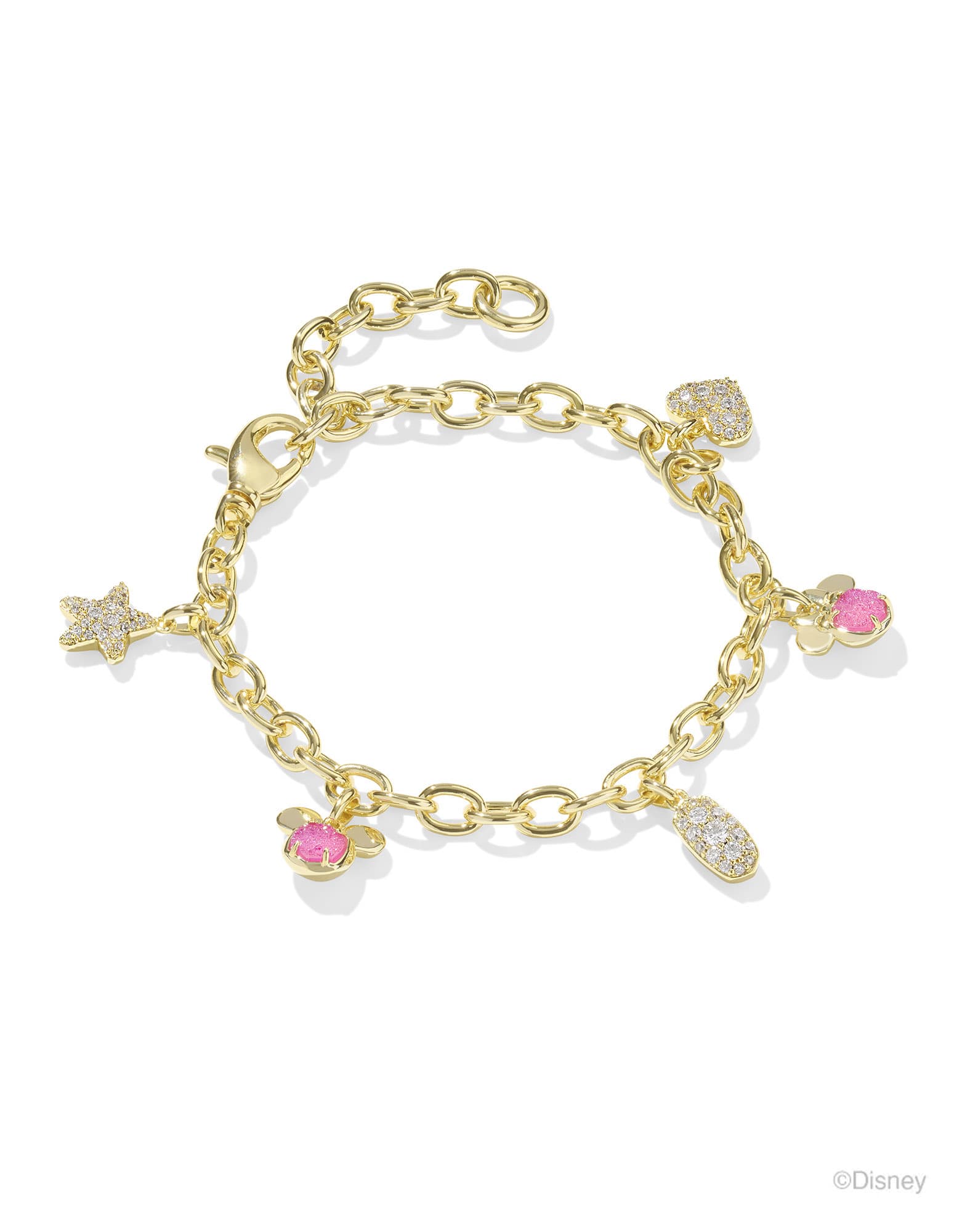 Disney | Kendra Scott Gold Mickey Mouse and Minnie Mouse Charm Bracelet in Pink White Mix