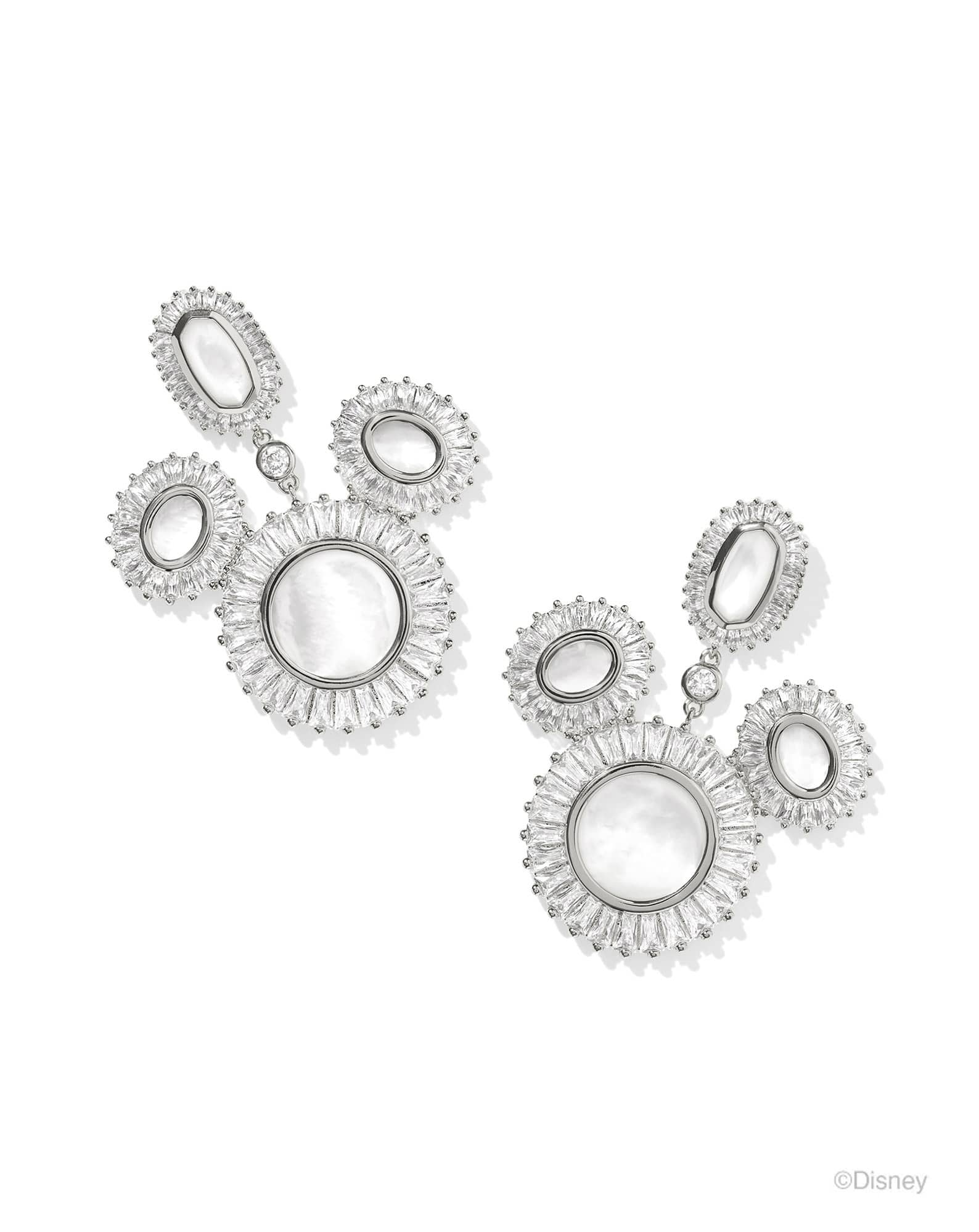 Disney | Kendra Scott Silver Mickey Mouse Crystal Frame Statement Earrings in Ivory Mix