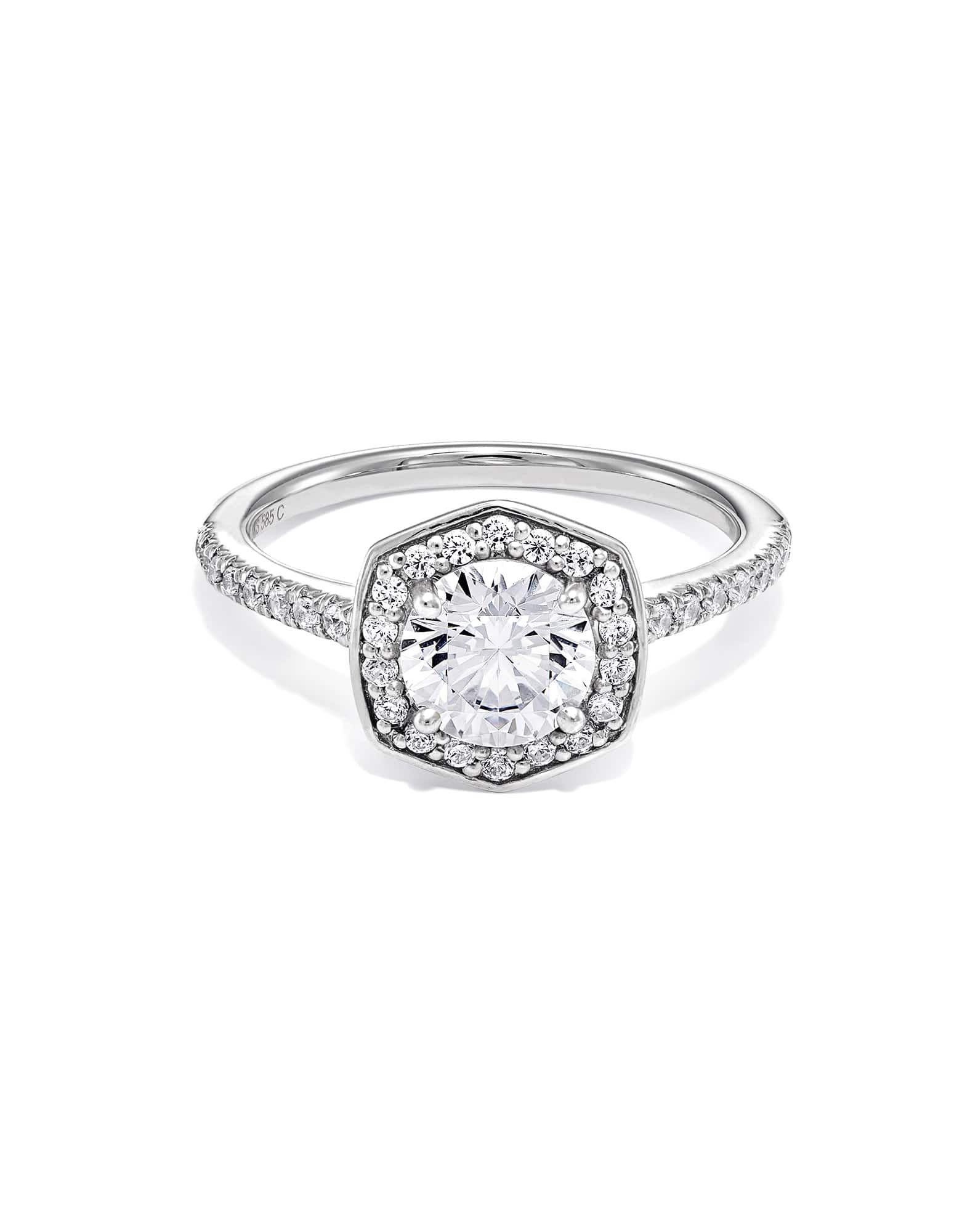 1 ct Lab Grown White Diamond Round Iconic Halo Statement Ring in 14k White Gold