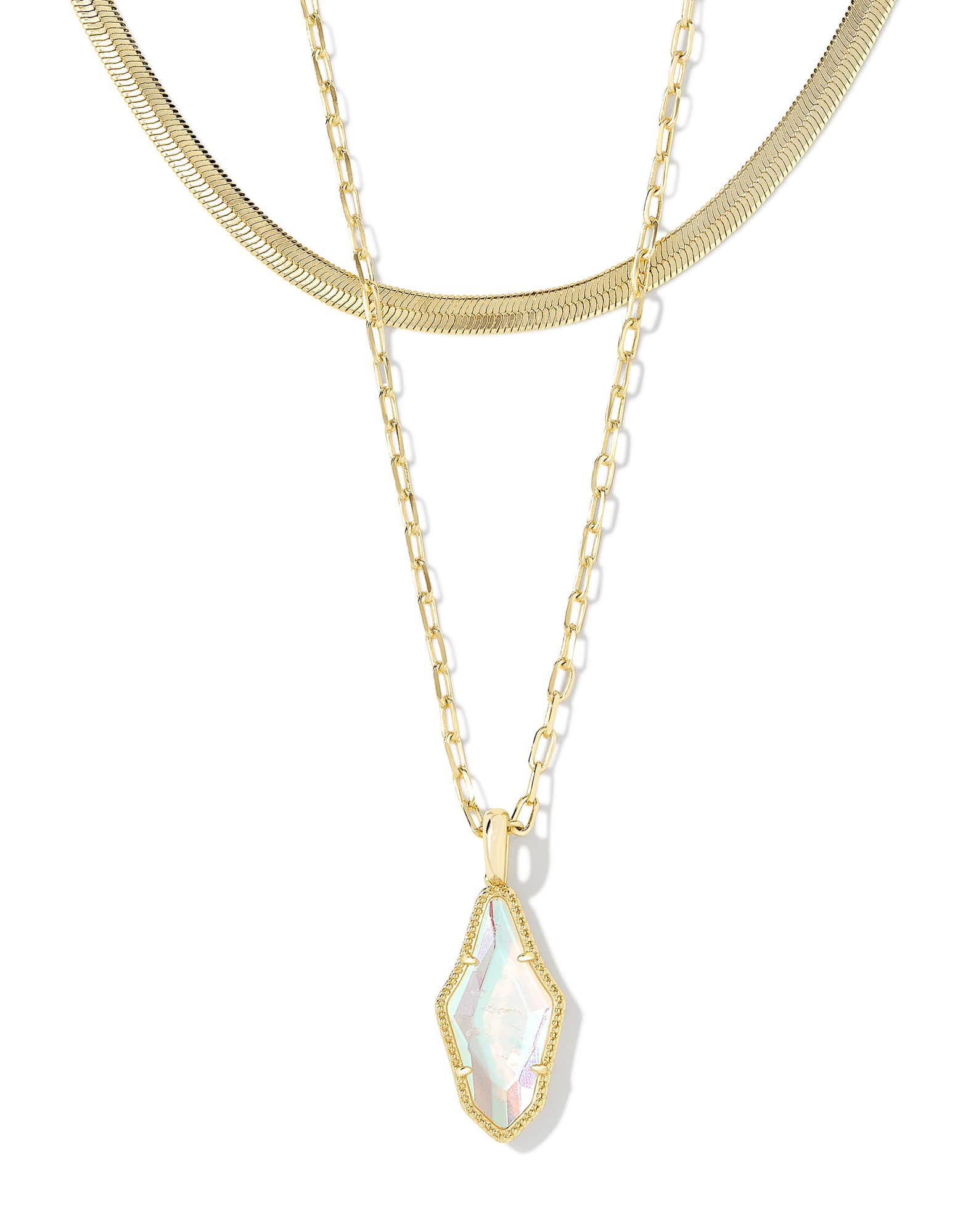 Evelyn Gold Multi Strand Necklace in Rock Crystal Dichroic