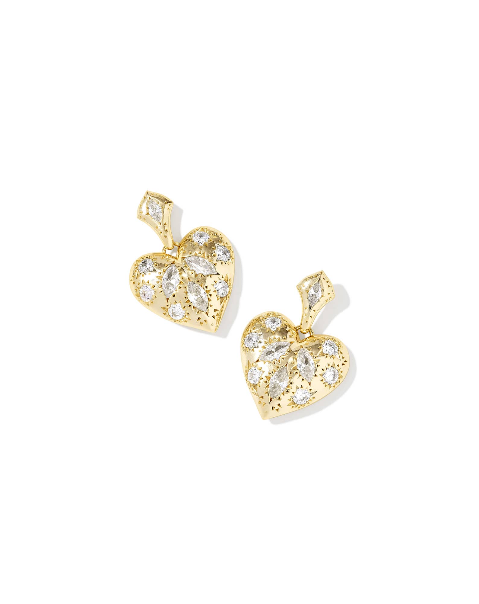 Holland Gold Heart Drop Earrings in White CZ