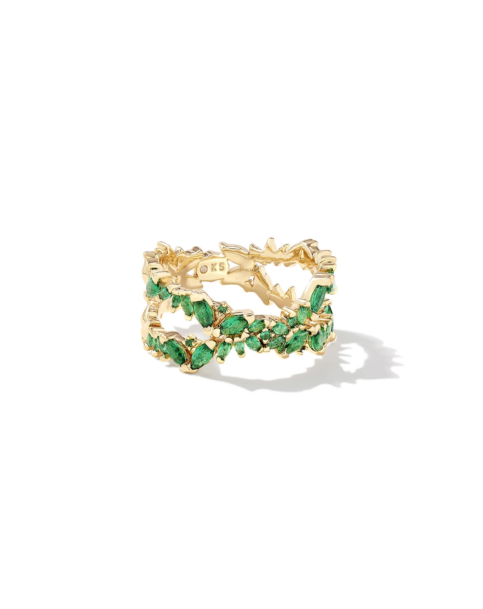 Rosalie Gold Double Band Ring in Green Crystal