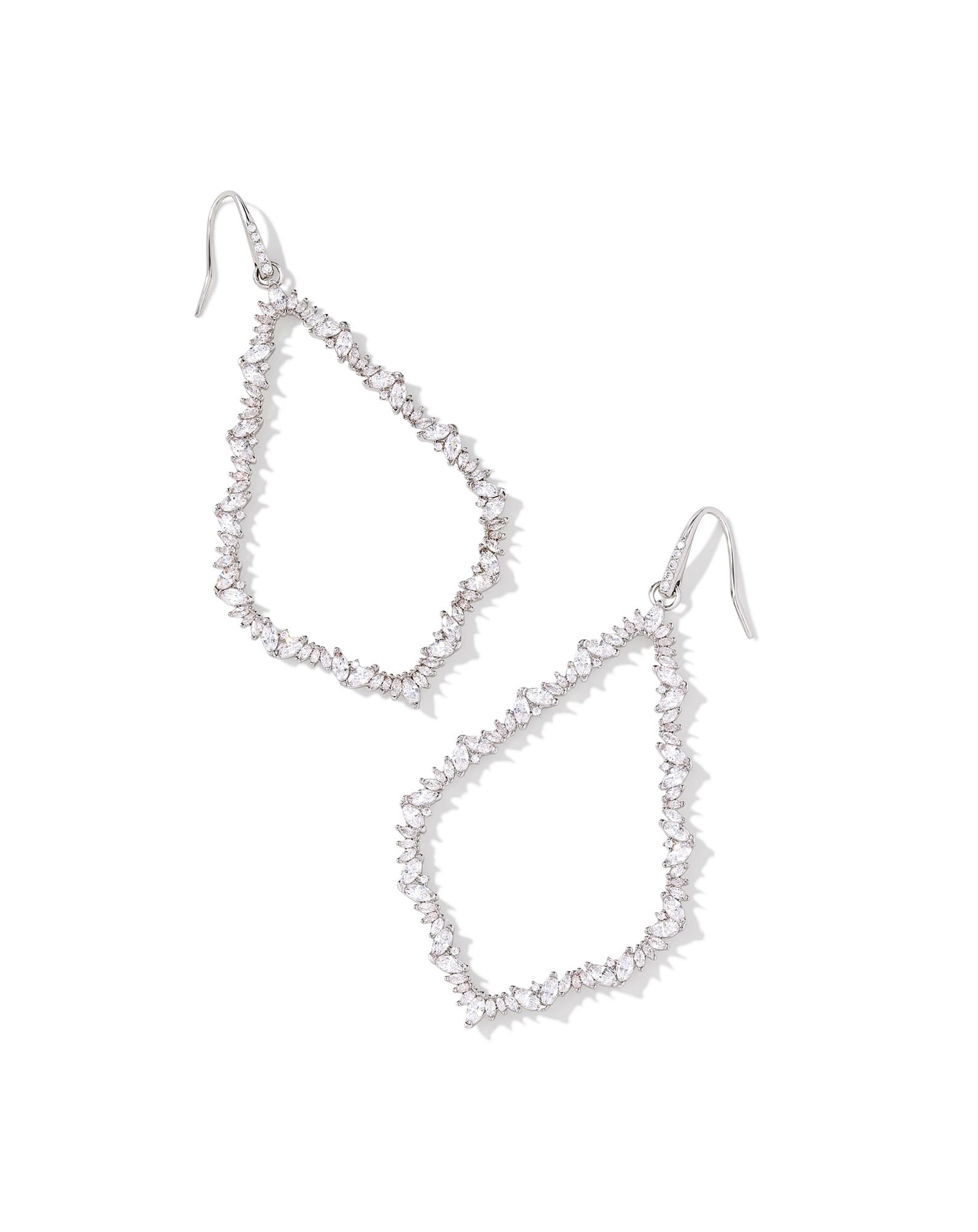 Sophee Silver Crystal Open Frame Earrings in White CZ