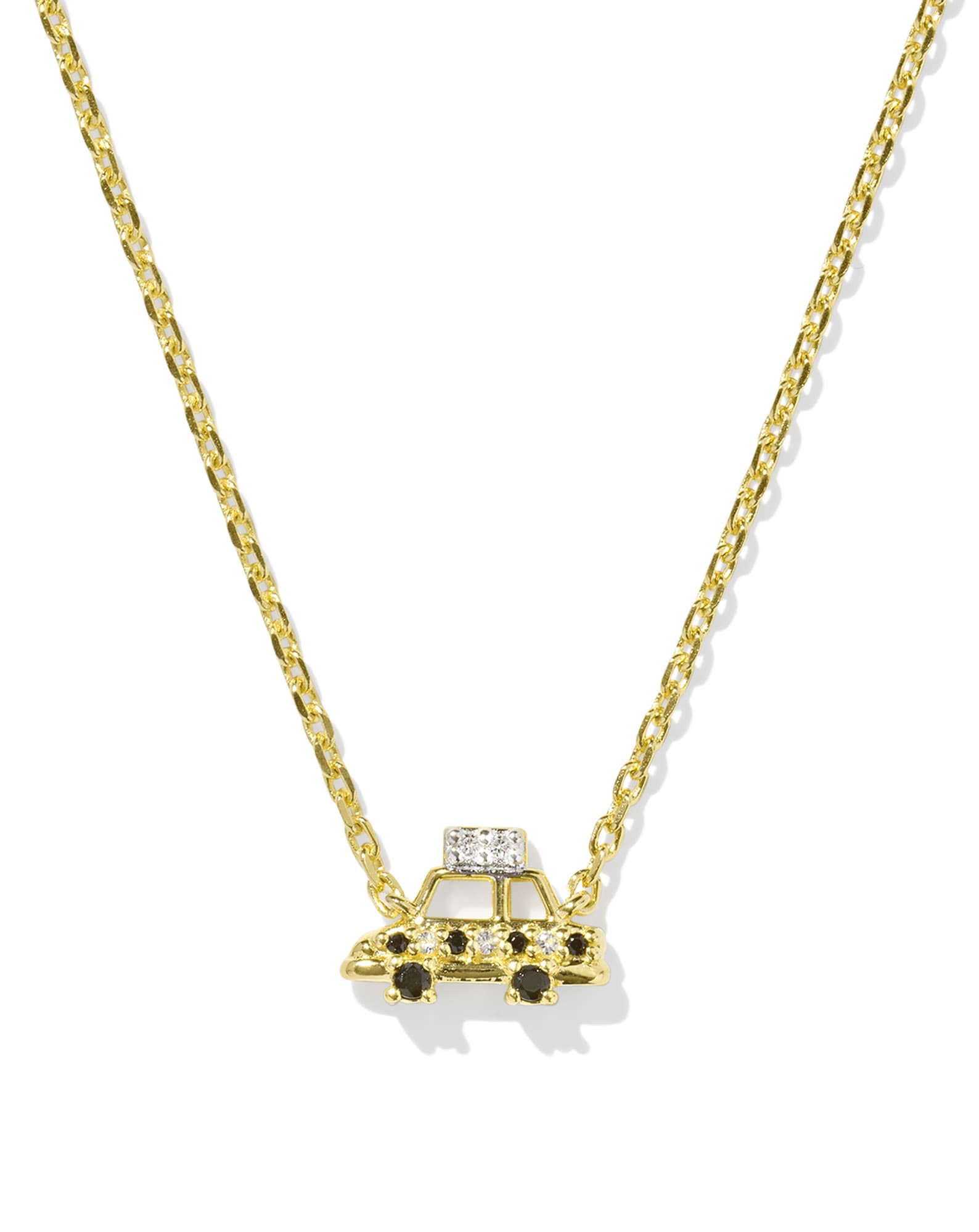 Tiny Taxi 18k Gold Vermeil Pendant Necklace in Black Spinel and White Topaz
