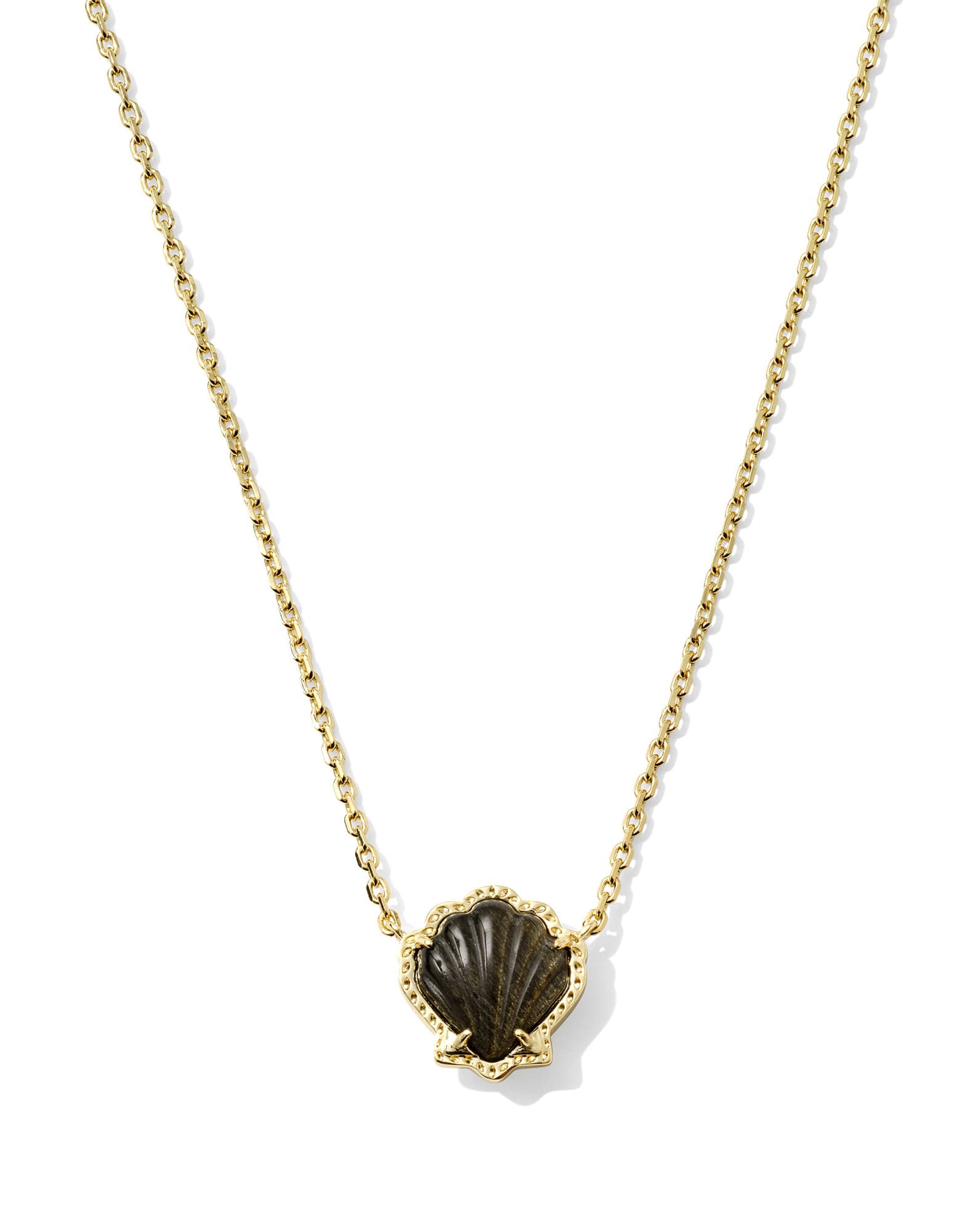 Brynne Gold Shell Short Pendant Necklace in Golden Obsidian
