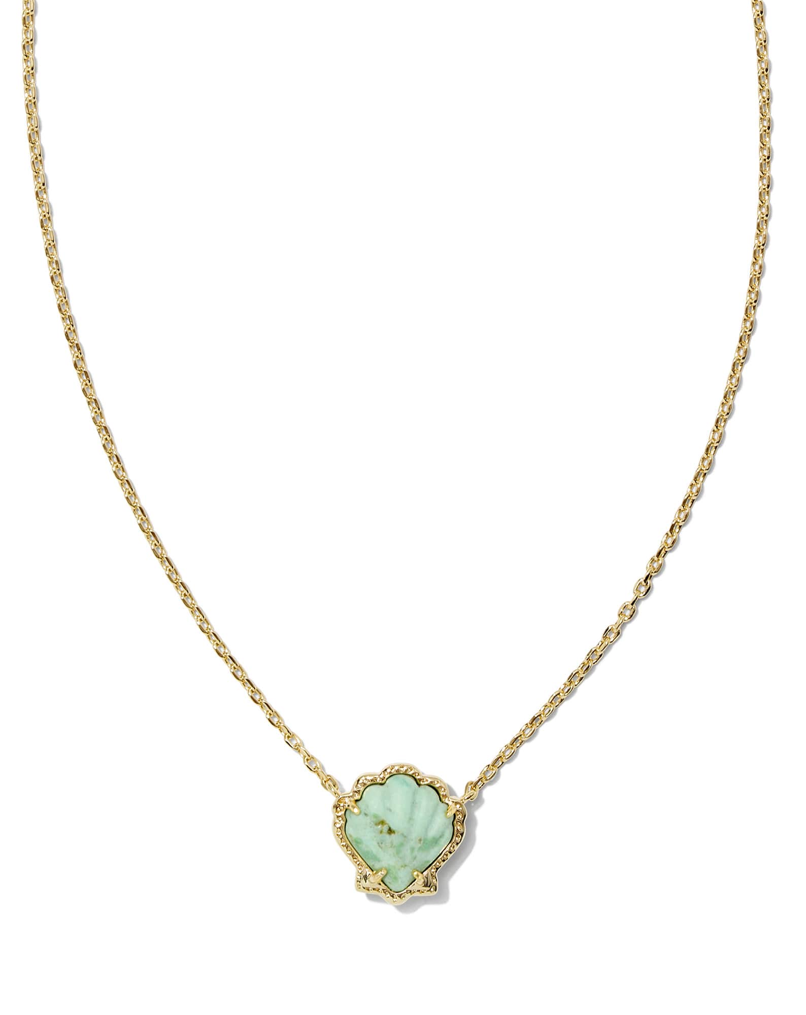 Brynne Gold Shell Short Pendant Necklace in Sea Green Chrysocolla