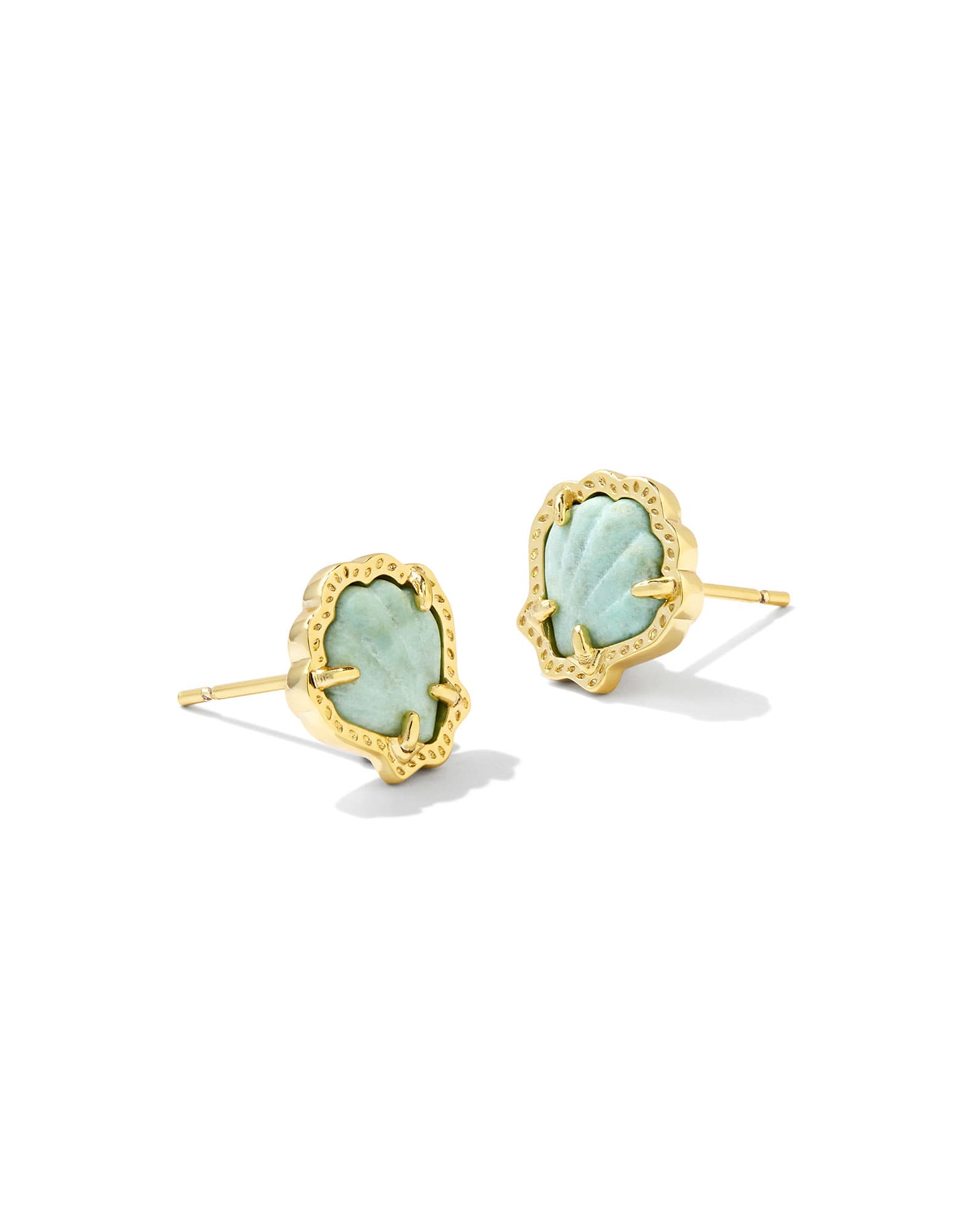 Brynne Gold Shell Stud Earrings in Sea Green Chrysocolla