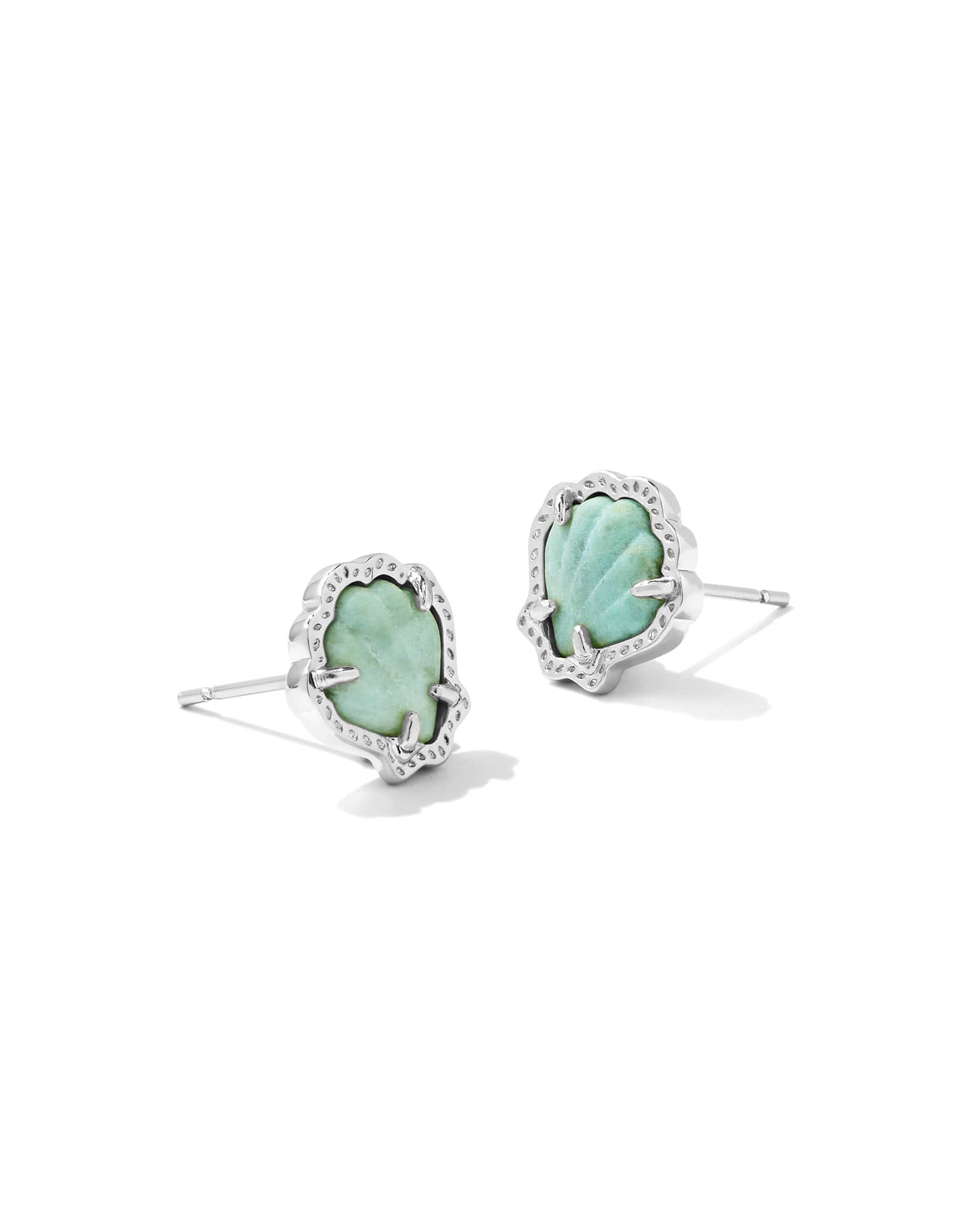 Brynne Silver Shell Stud Earrings in Sea Green Chrysocolla