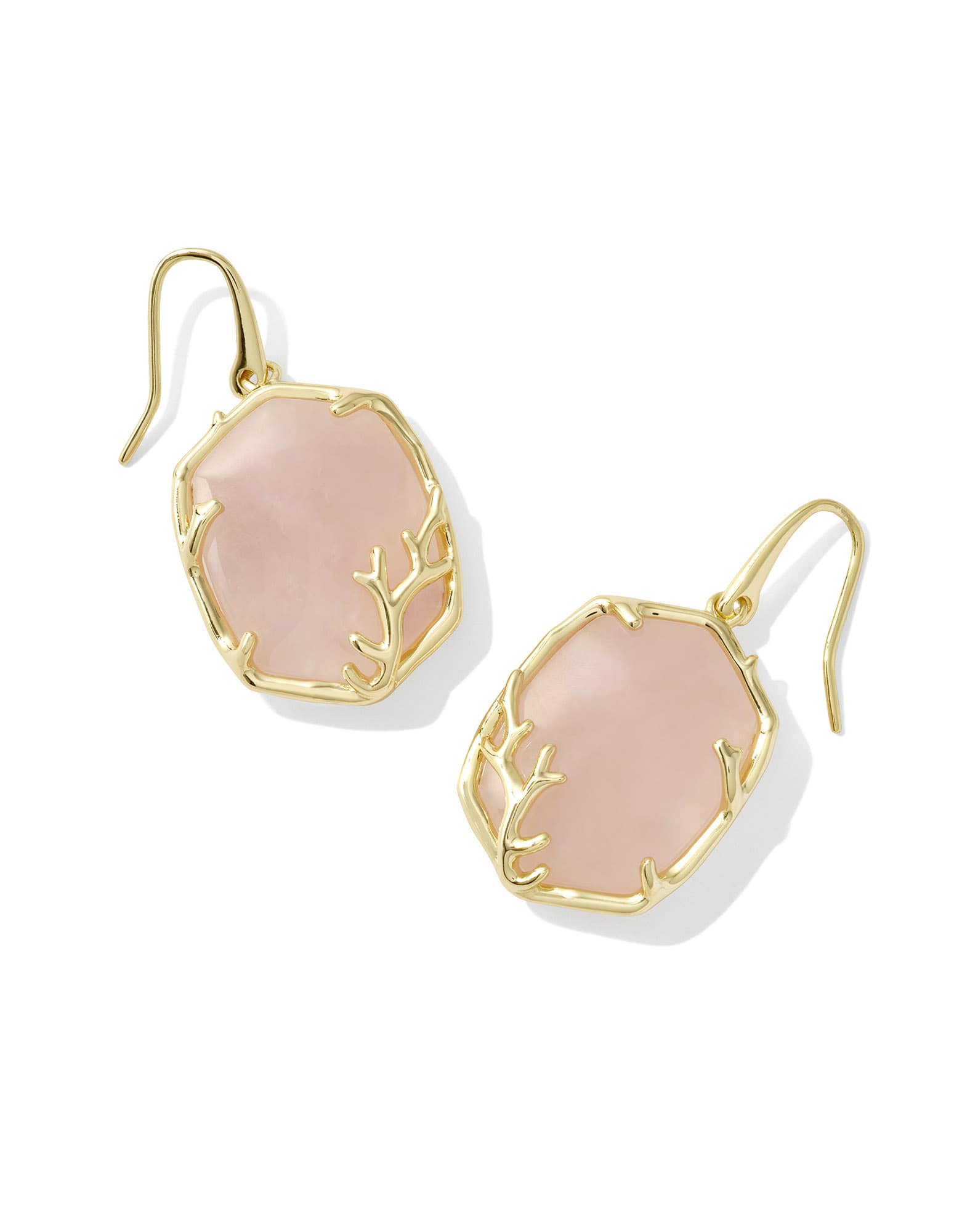 Daphne Gold Coral Frame Drop Earrings in Rose Quartz