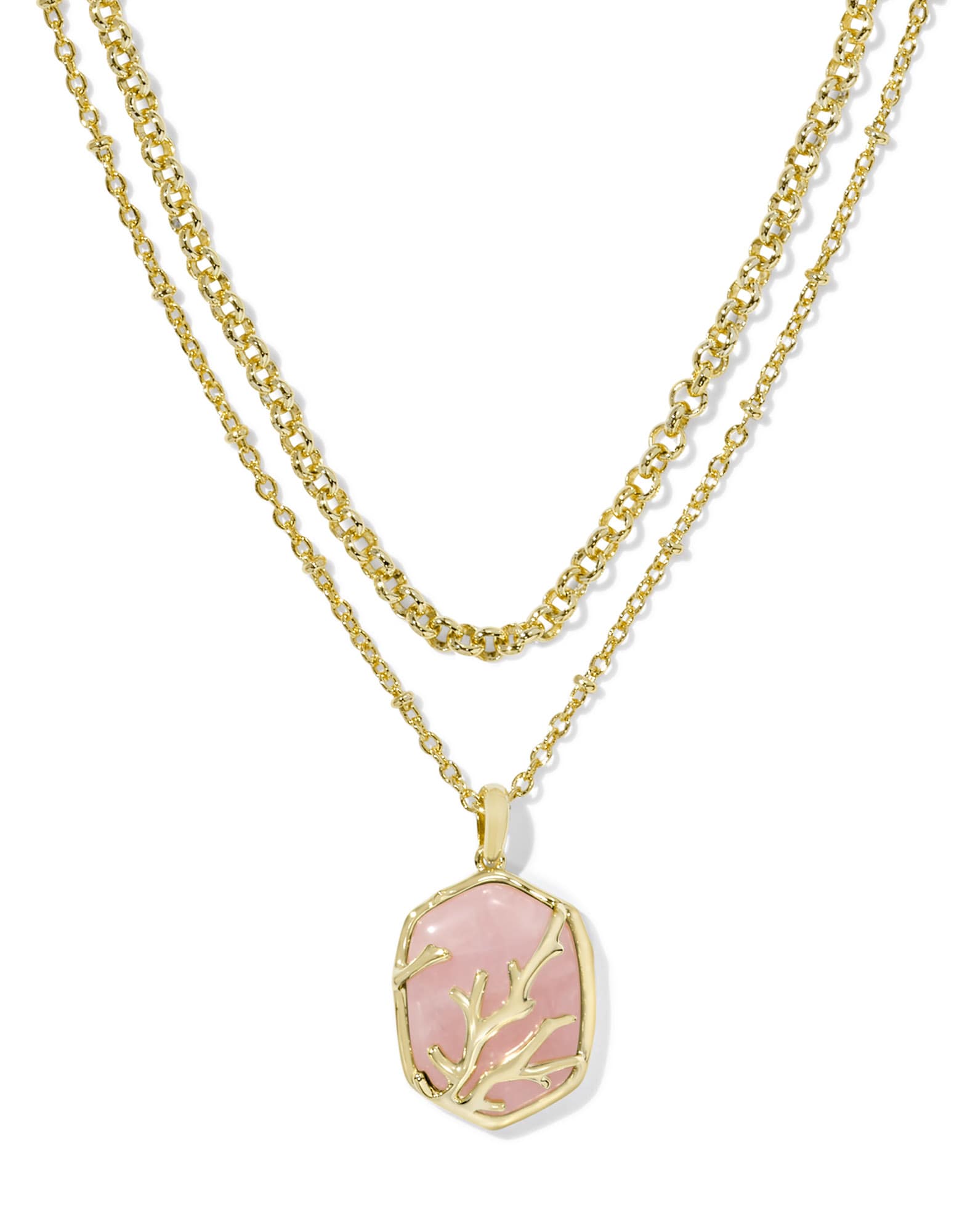 Daphne Gold Coral Frame Multi Strand Necklace in Rose Quartz