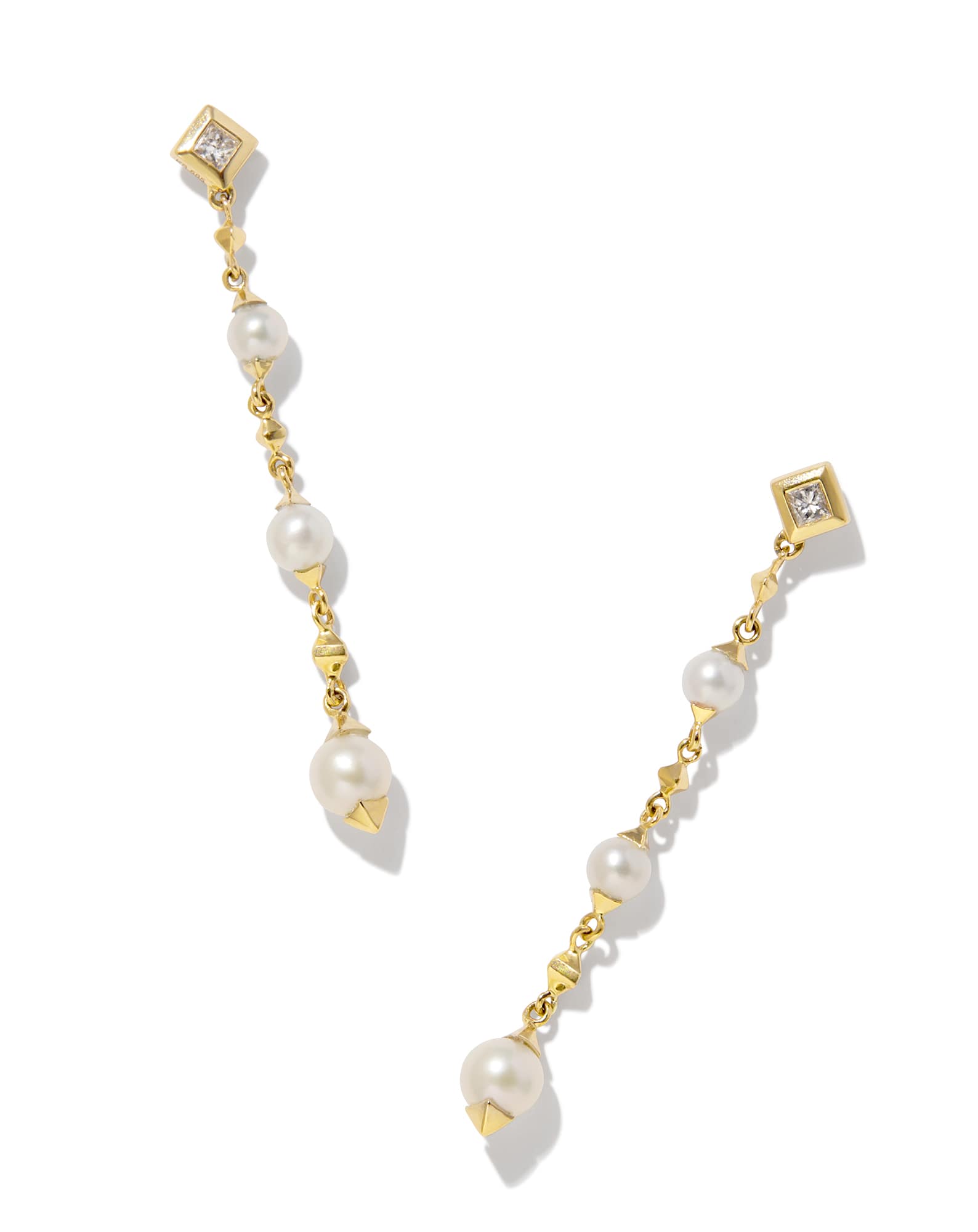 Michelle 14k Yellow Gold Linear Earrings in Freshwater Cultured Pearl