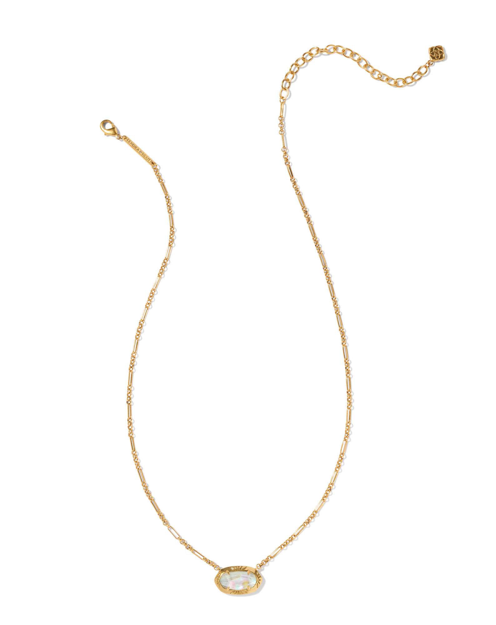 Elisa Vintage Gold Etch Frame Short Pendant Necklace in Iridescent Abalone