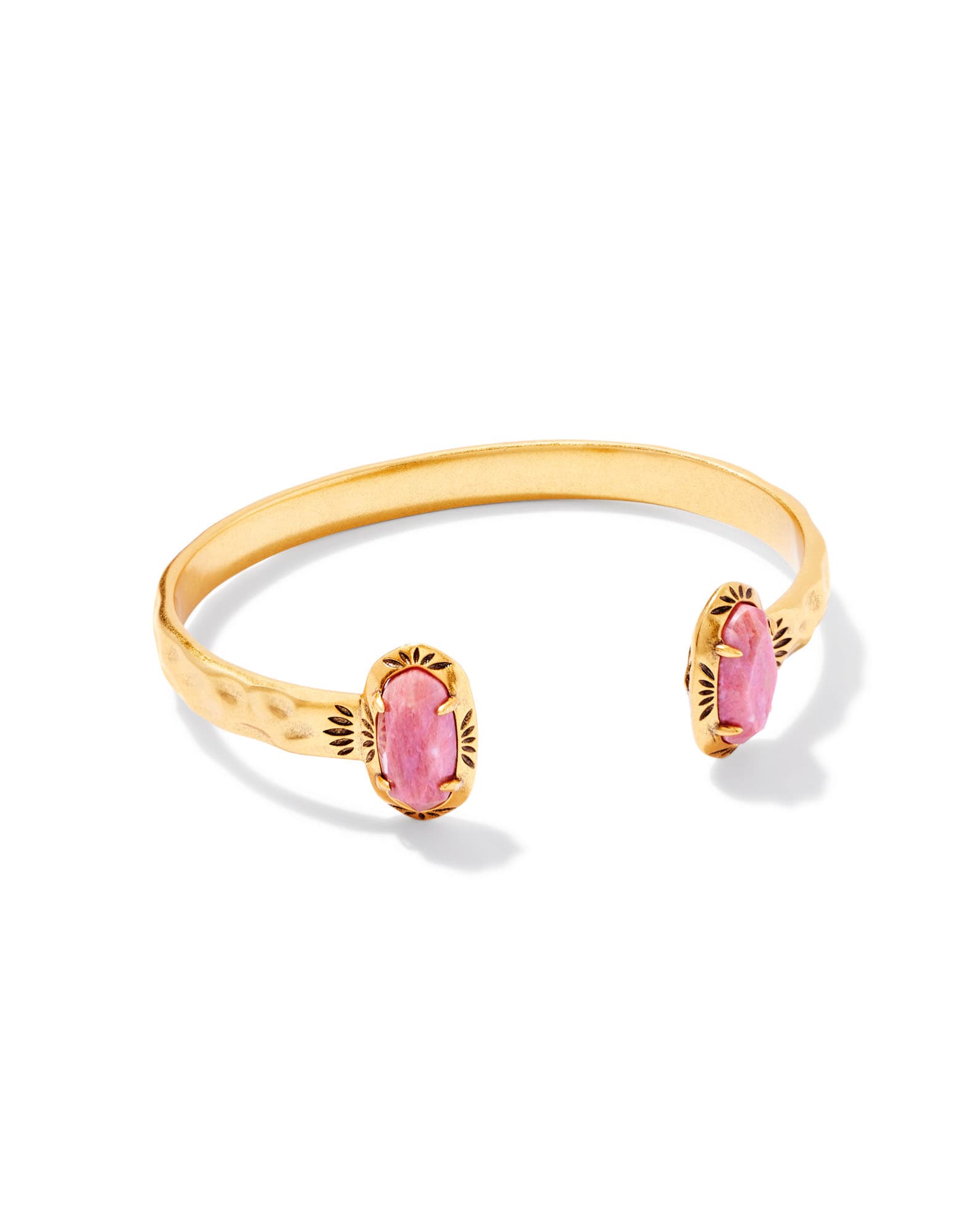 Elton Vintage Gold Etch Frame Cuff Bracelet in Blush Pink Quartzite