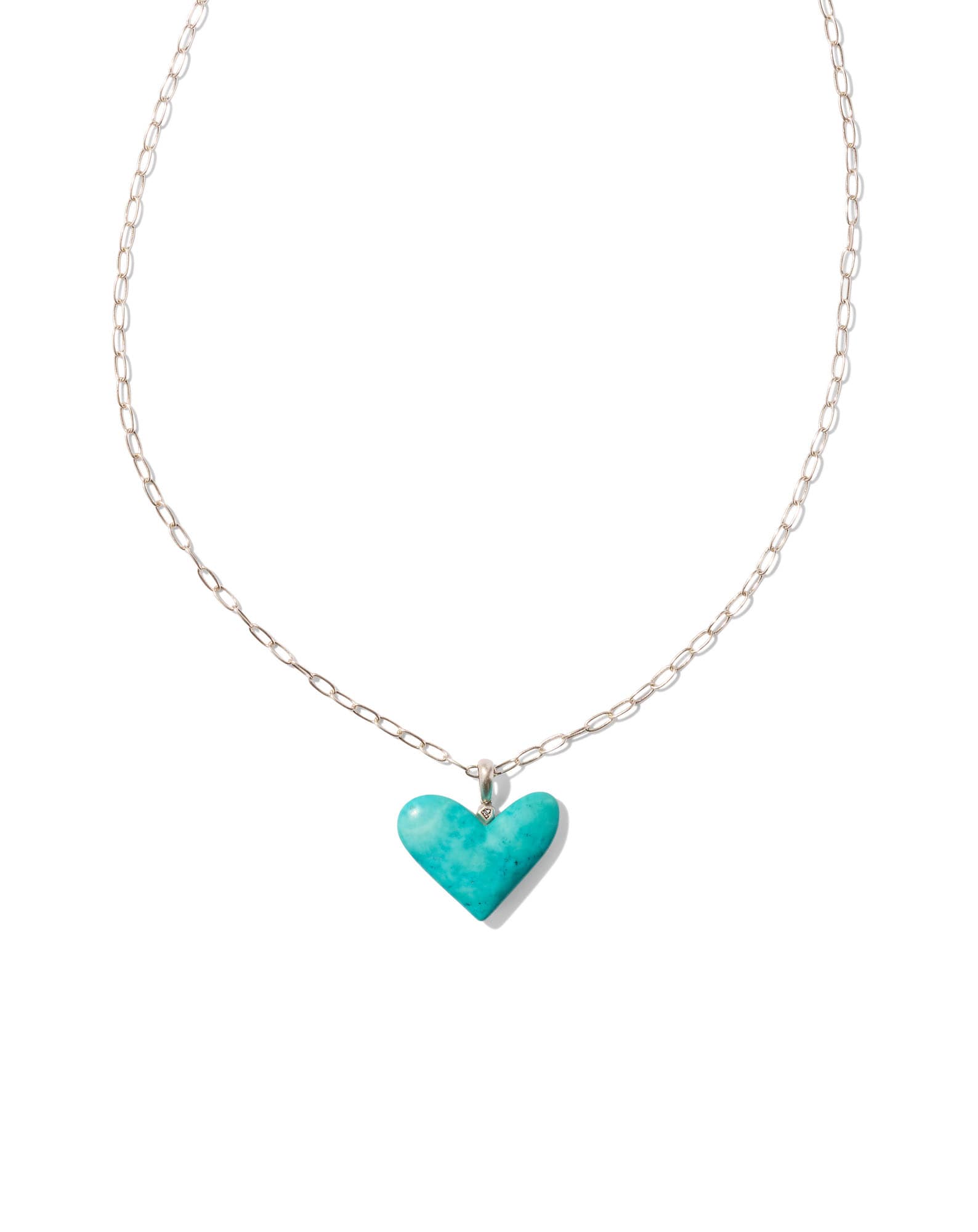 Poppy Vintage Silver Small Long Pendant Necklace in Variegated Turquoise Magnesite