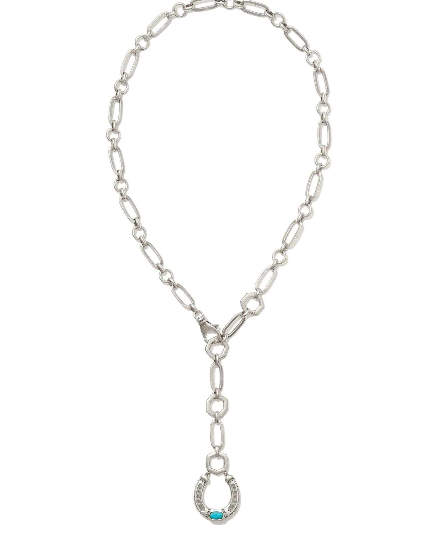 Noble Vintage Silver Horseshoe Y Necklace in Variegated Dark Teal Magnesite