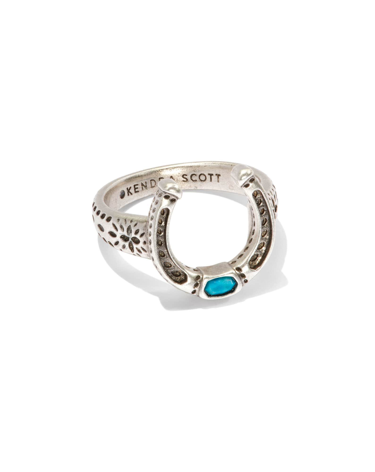 Noble Vintage Silver Horseshoe Cocktail Ring in Variegated Dark Teal Magnesite