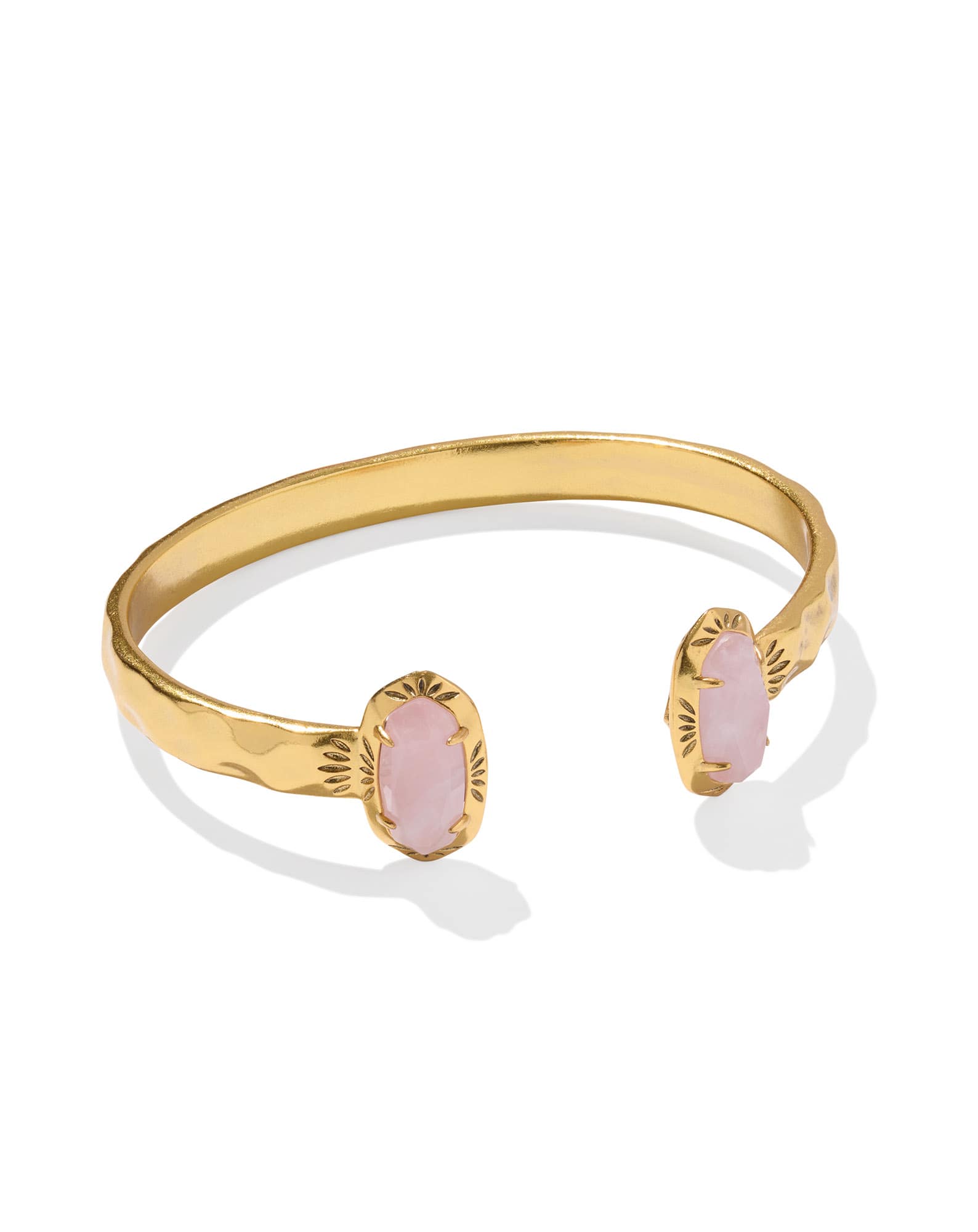 Elton Vintage Gold Etch Frame Cuff Bracelet in Rose Quartz