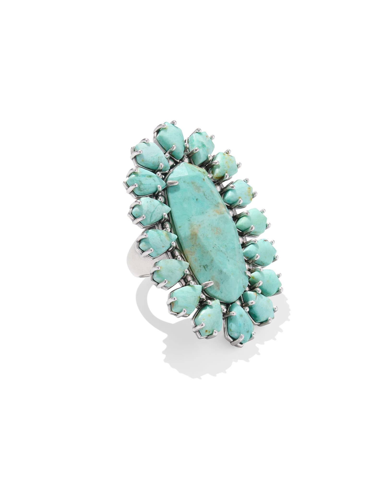 Flynn Vintage Silver Cocktail Ring in Sea Green Chrysocolla