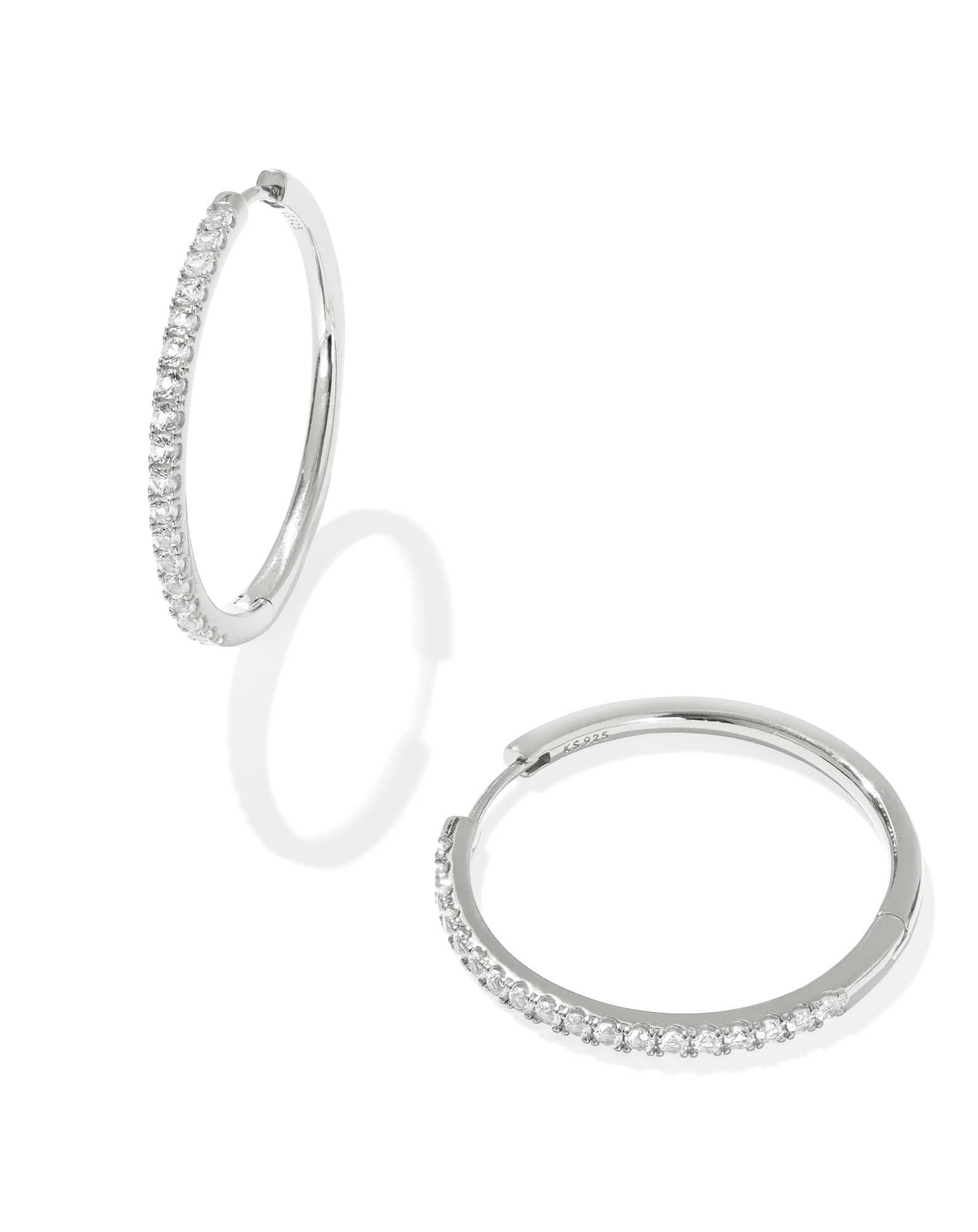 Mackenzie Sterling Silver Large Hoop Earrings in White Topaz