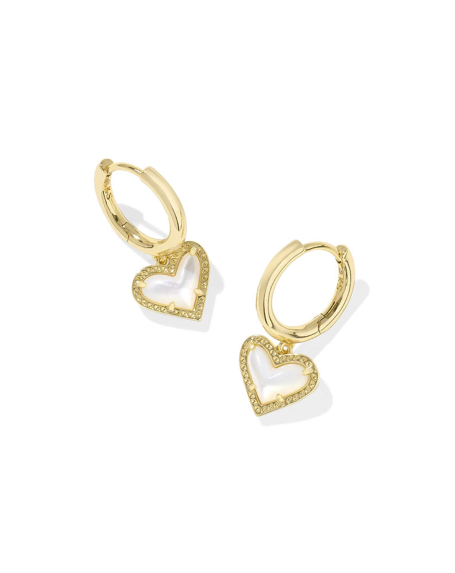 Ari Heart Gold Huggie Earrings in Ivory Mother-of-Pearl