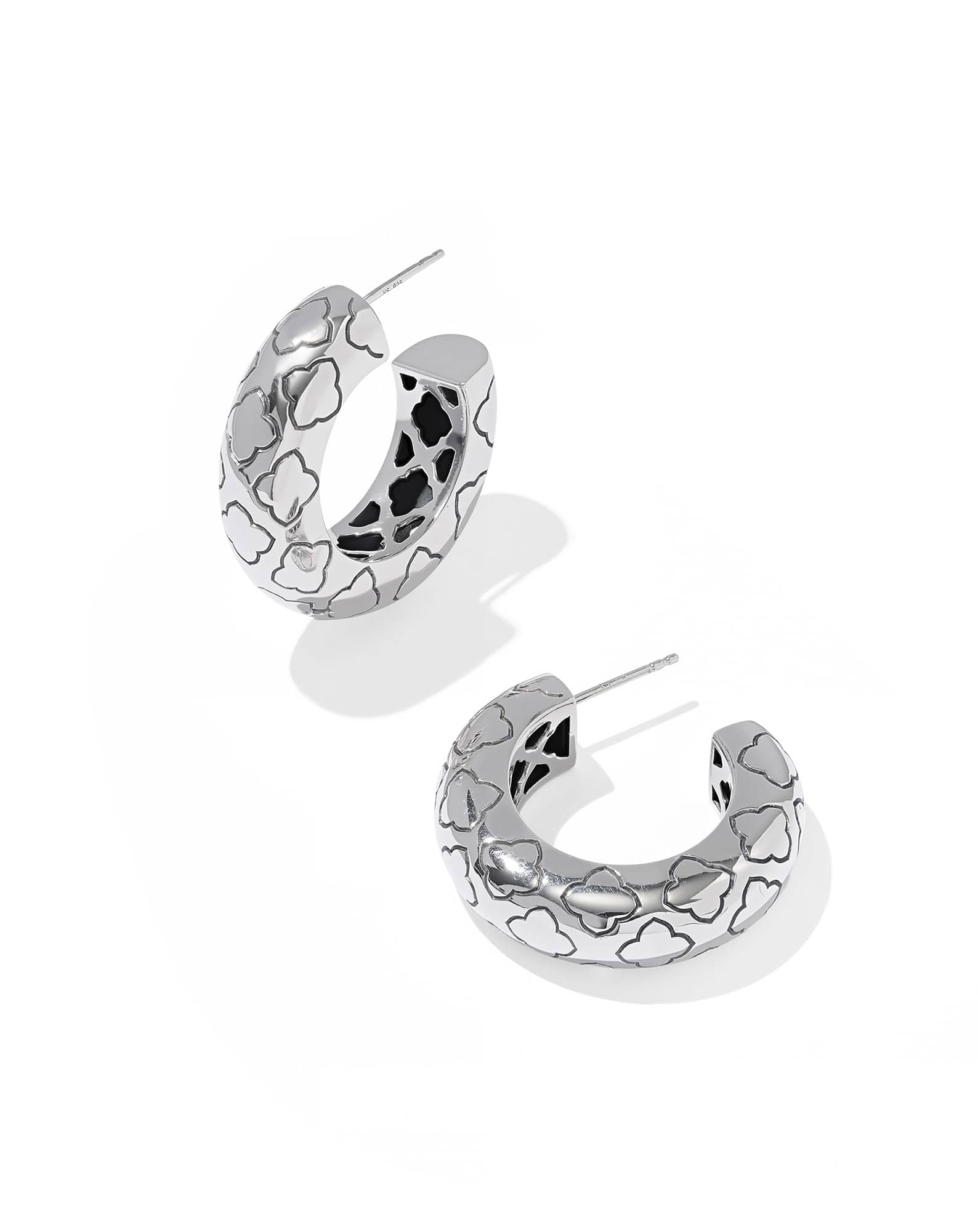 Bold Etched Oxidized Sterling Silver Hoop Earrings