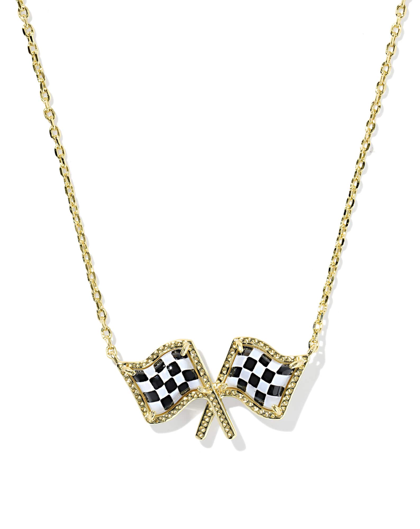 Checkered Flag Gold Short Pendant Necklace