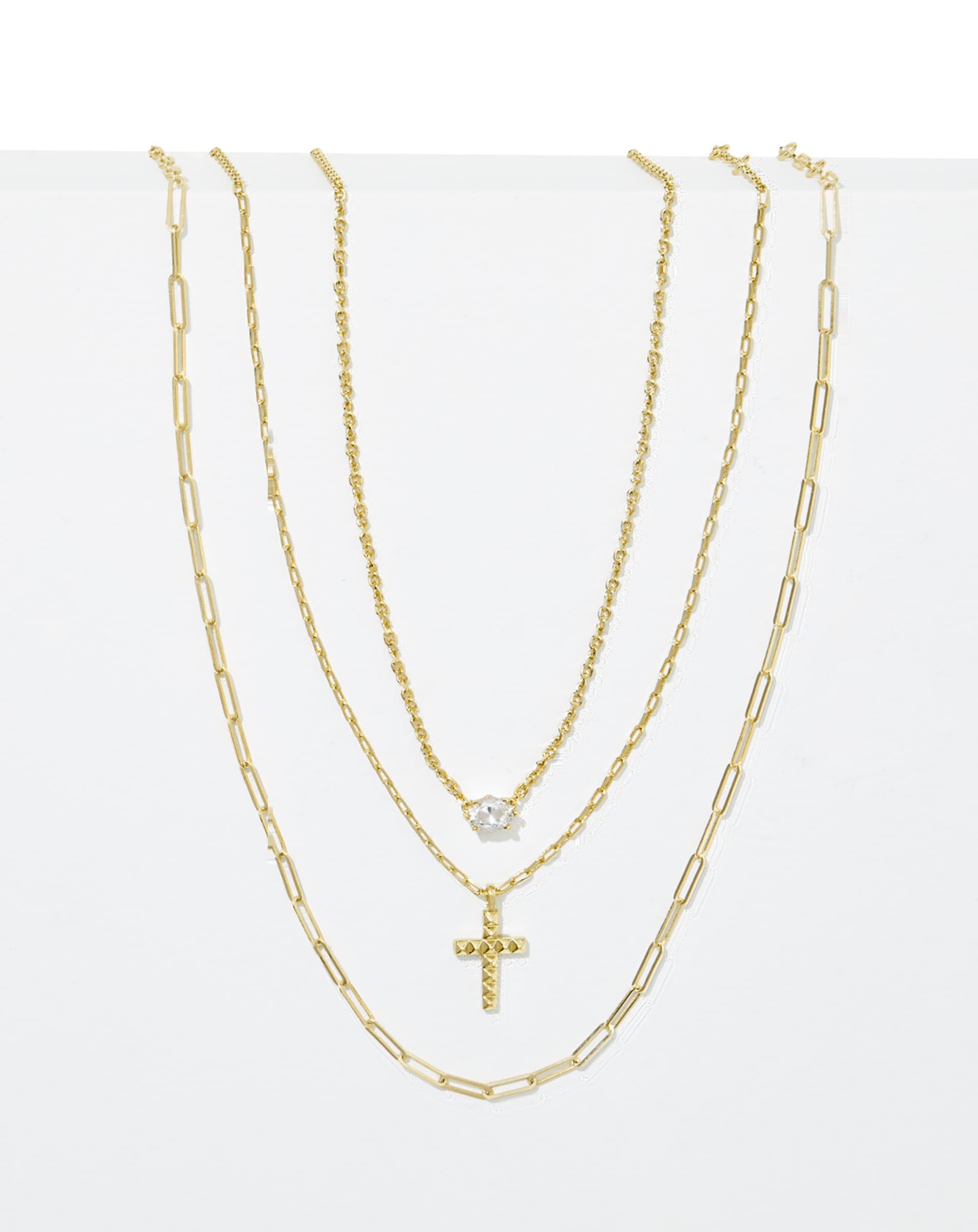 Jada Gold Necklace Layering Set of 3 in White CZ