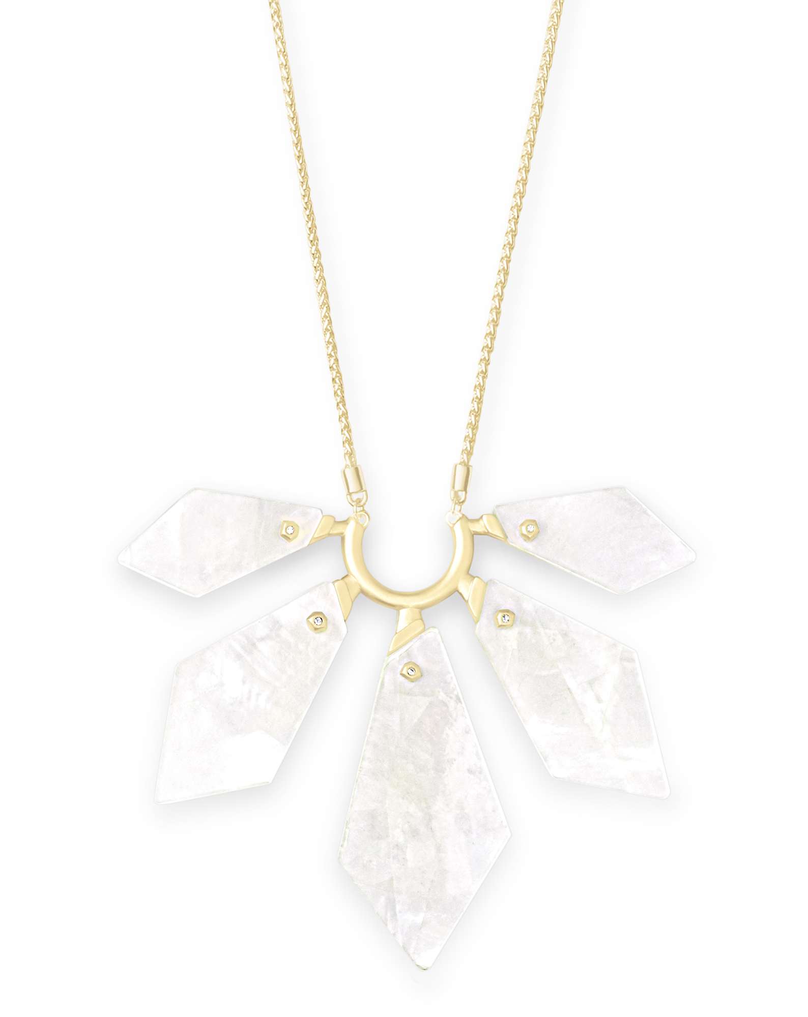 Mari Gold Long Pendant Necklace in Ivory Mother-of-Pearl