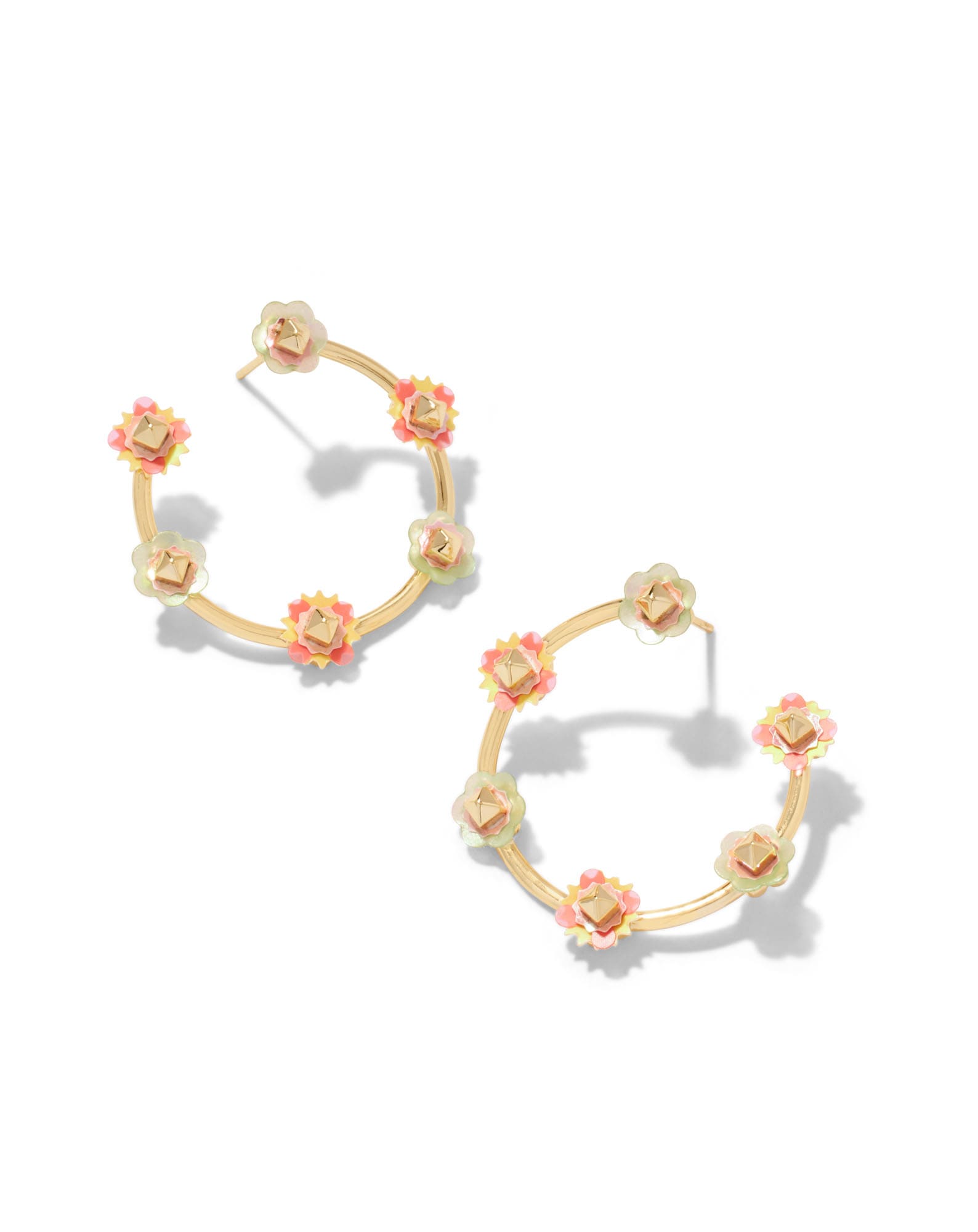 Deliah Gold Open Frame Hoops in Pink Mix