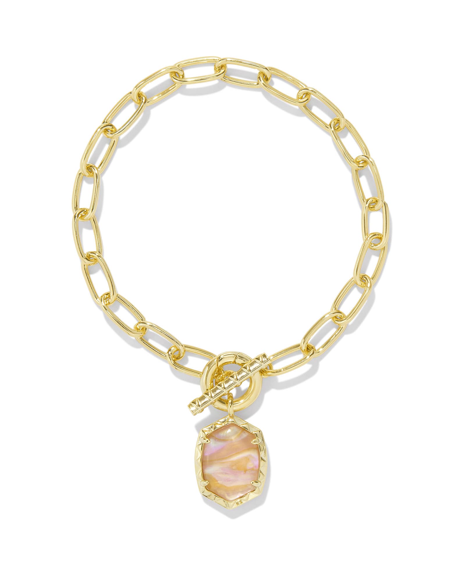 Daphne Gold Link and Chain Bracelet in Light Pink Iridescent Abalone
