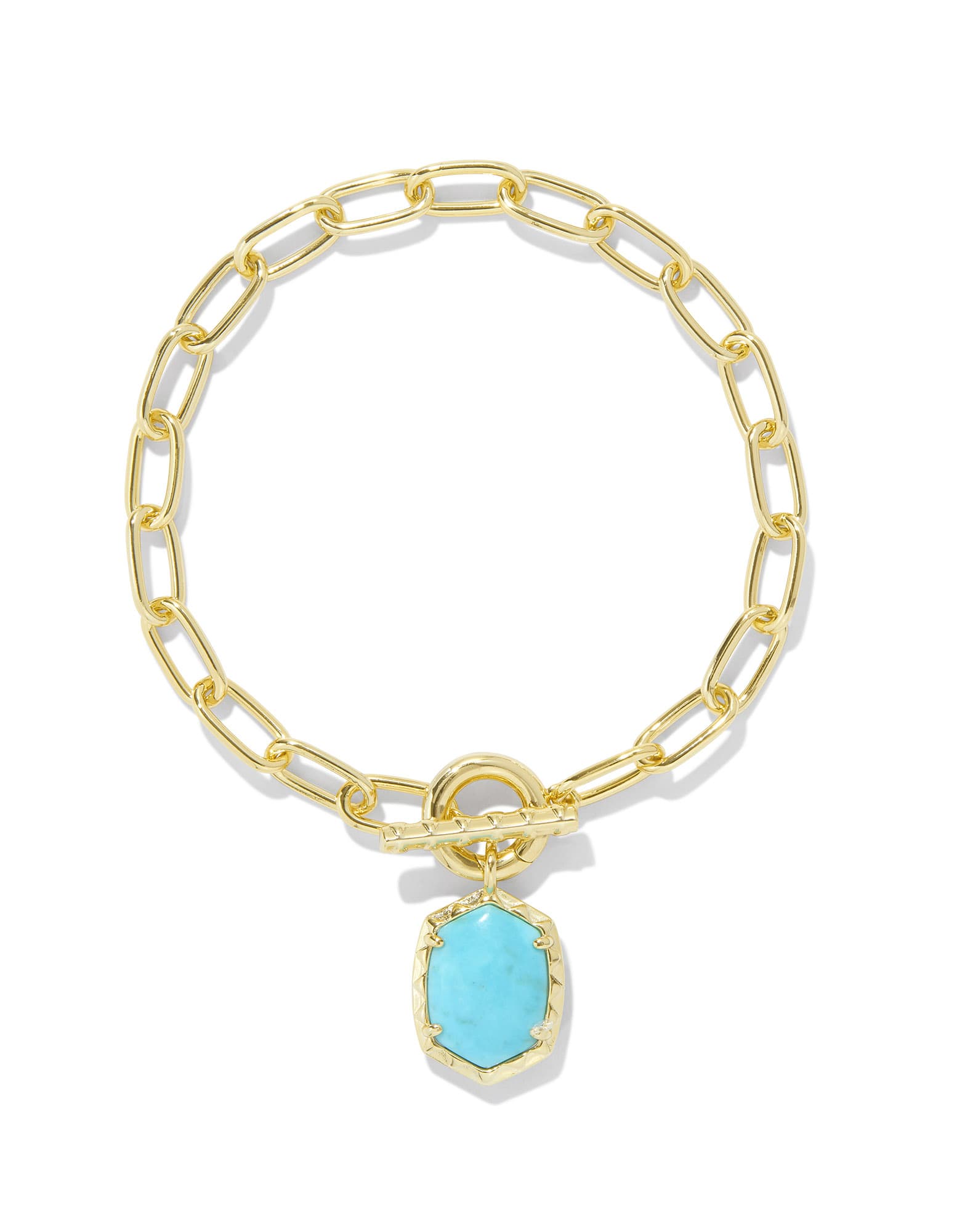 Daphne Gold Link and Chain Bracelet in Variegated Turquoise Magnesite