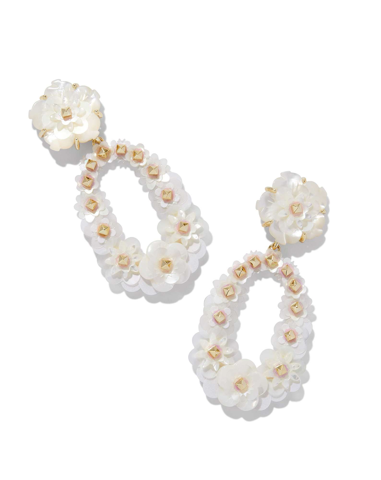 Deliah Convertible Gold Statement Earrings in Iridescent White Mix