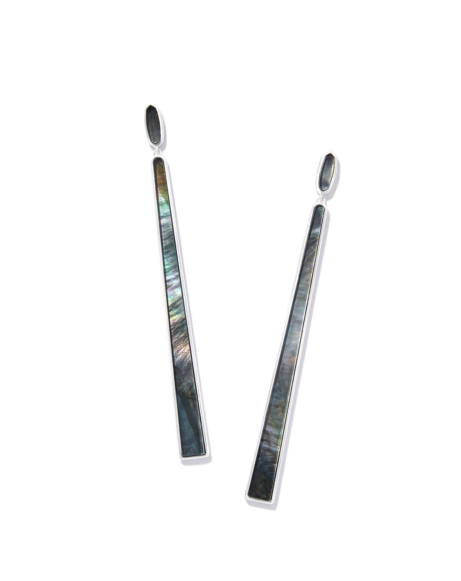 Brooklyn Bright Silver Shell Drop Earrings in Black Mother-of-Pearl