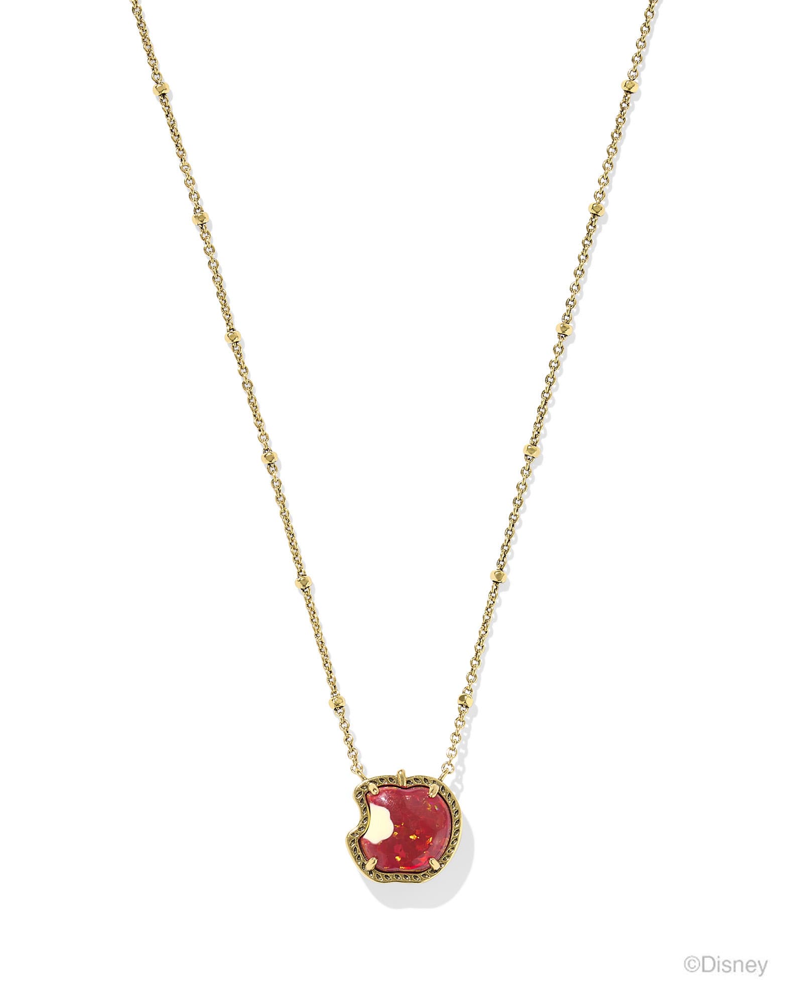 Disney | Kendra Scott Snow White Vintage Gold Apple Short Pendant Necklace in Red Lab Grown Opal
