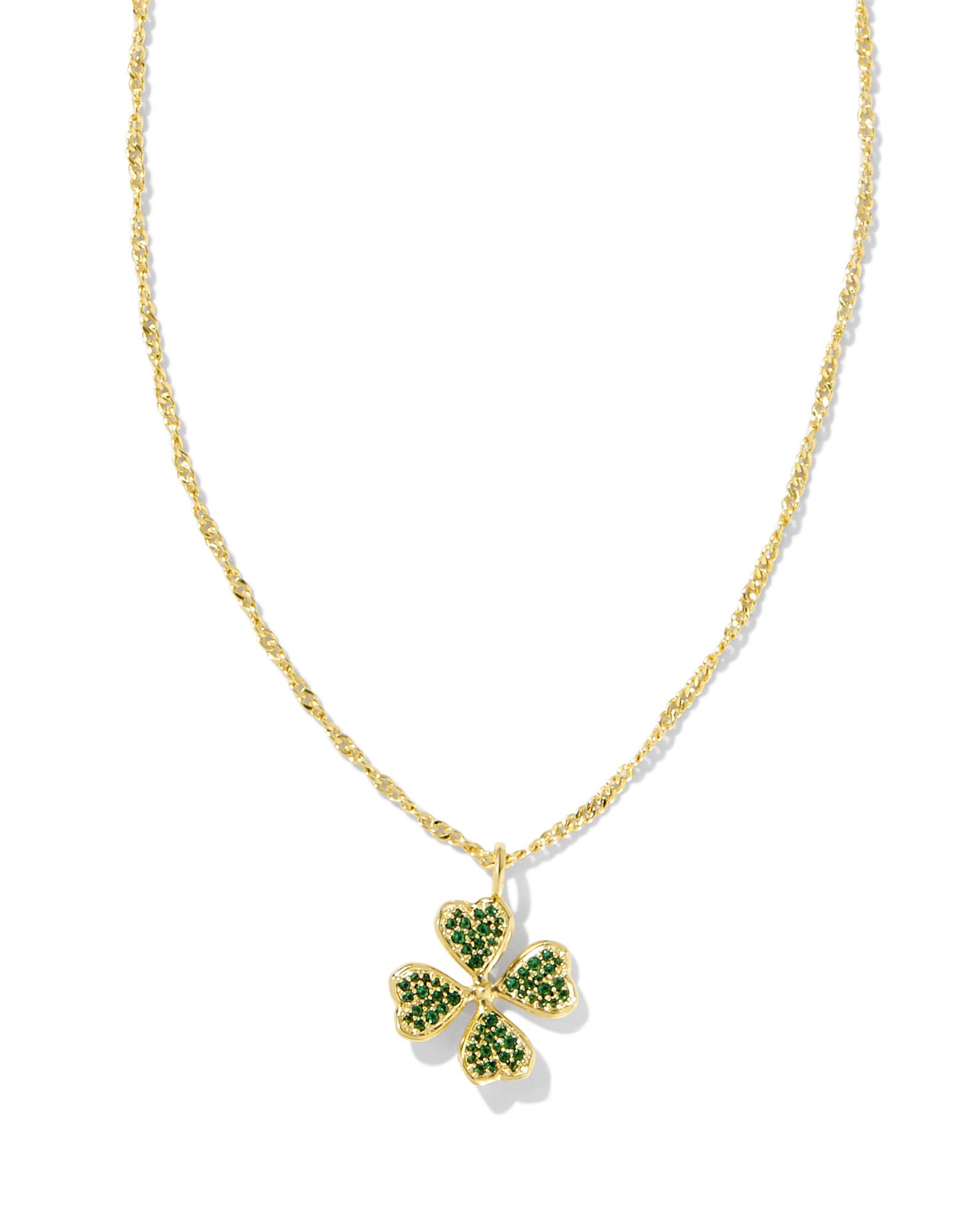 Clover Gold Crystal Short Pendant Necklace in Green Crystal