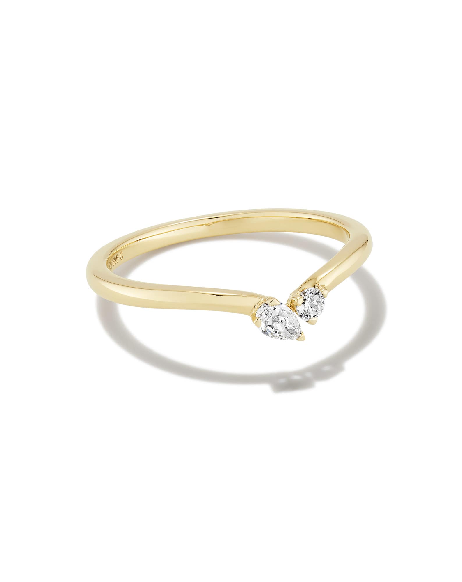 0.16 ct Lab Grown White Diamond Toi et Moi Band Ring in 14k Yellow Gold