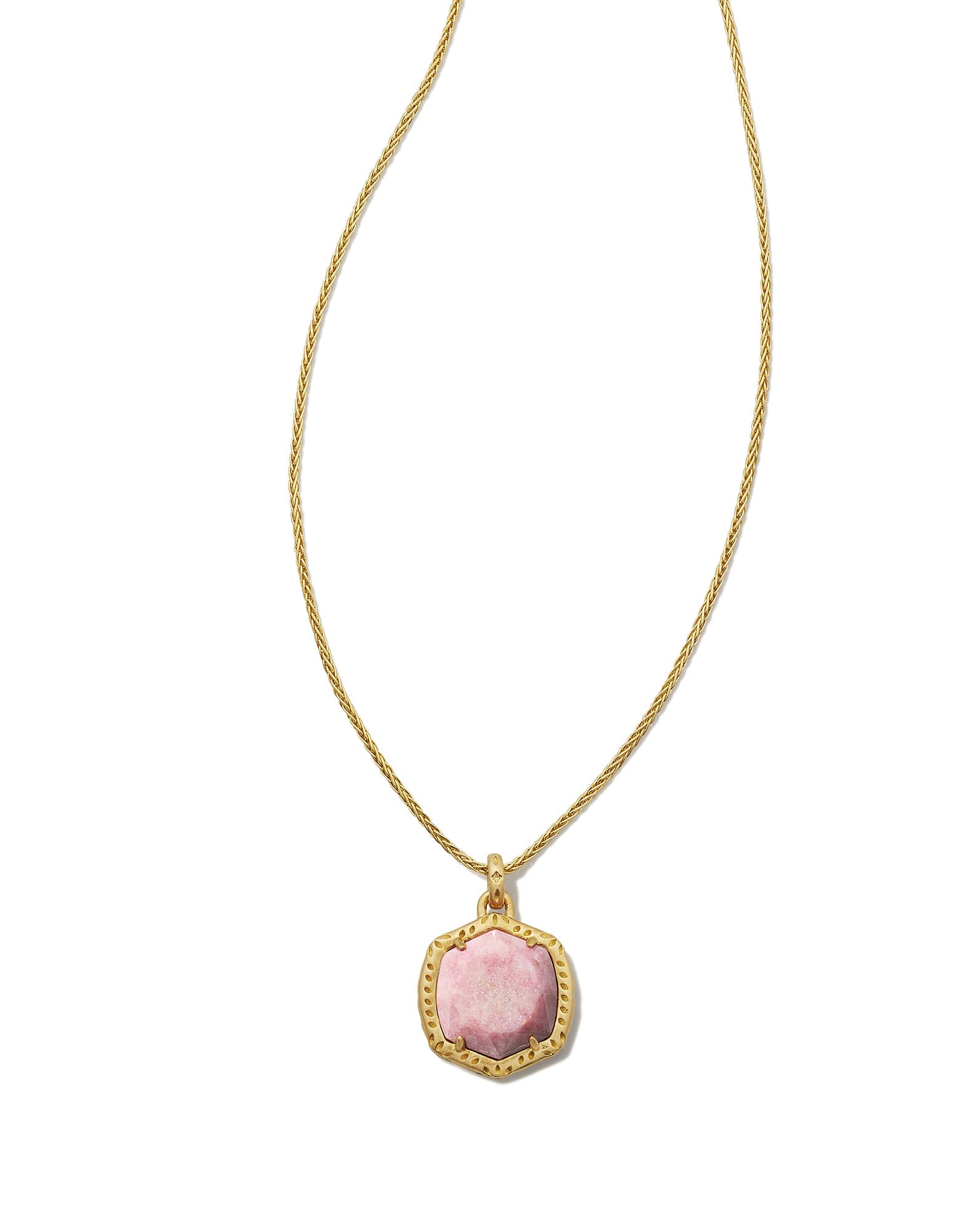 Davis 18k Gold Vermeil Etch Frame Short Pendant Necklace in Pale Pink Thulite