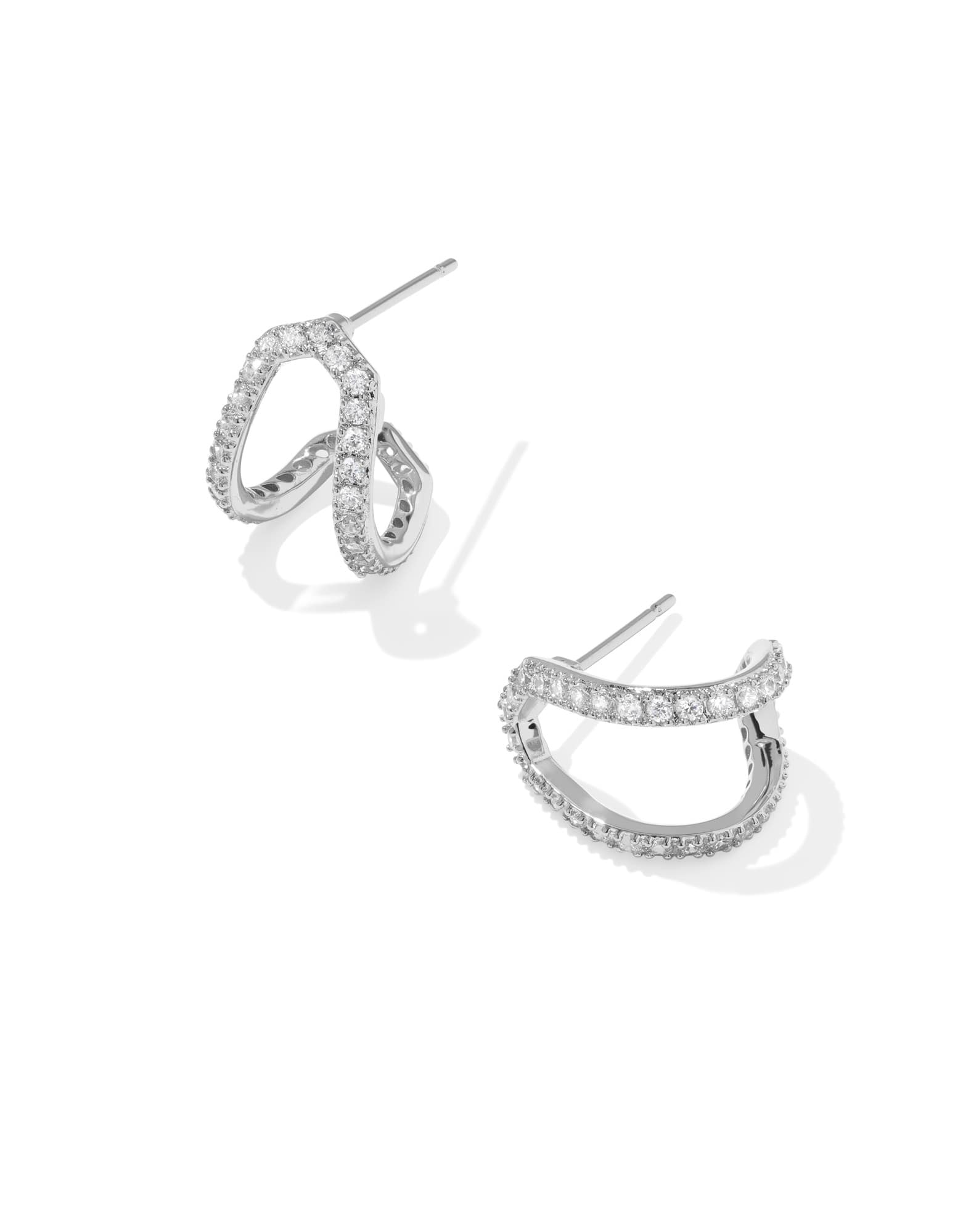 Daphne Pave Silver Huggie Earrings
