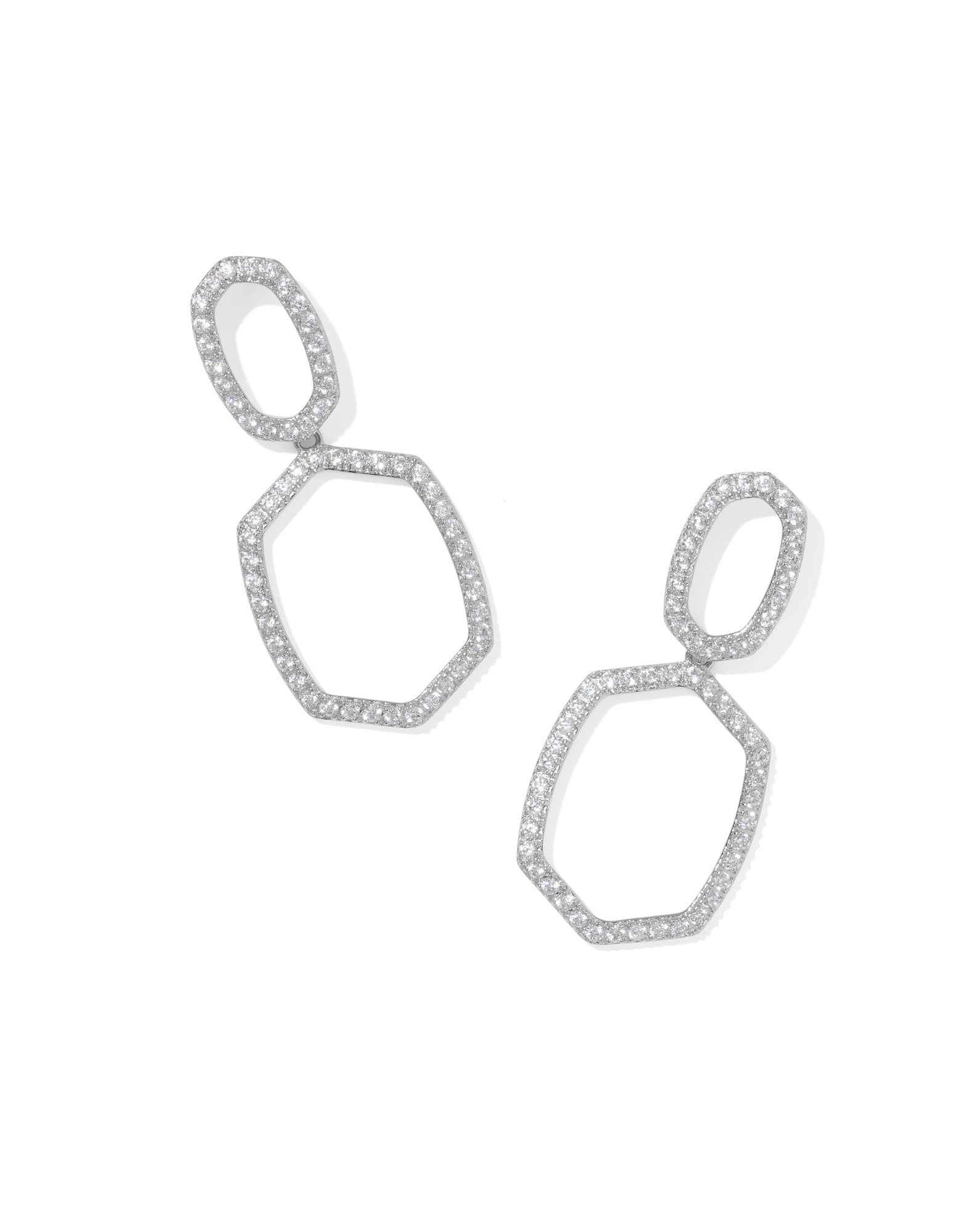 Daphne Pave Silver Open Frame Earrings