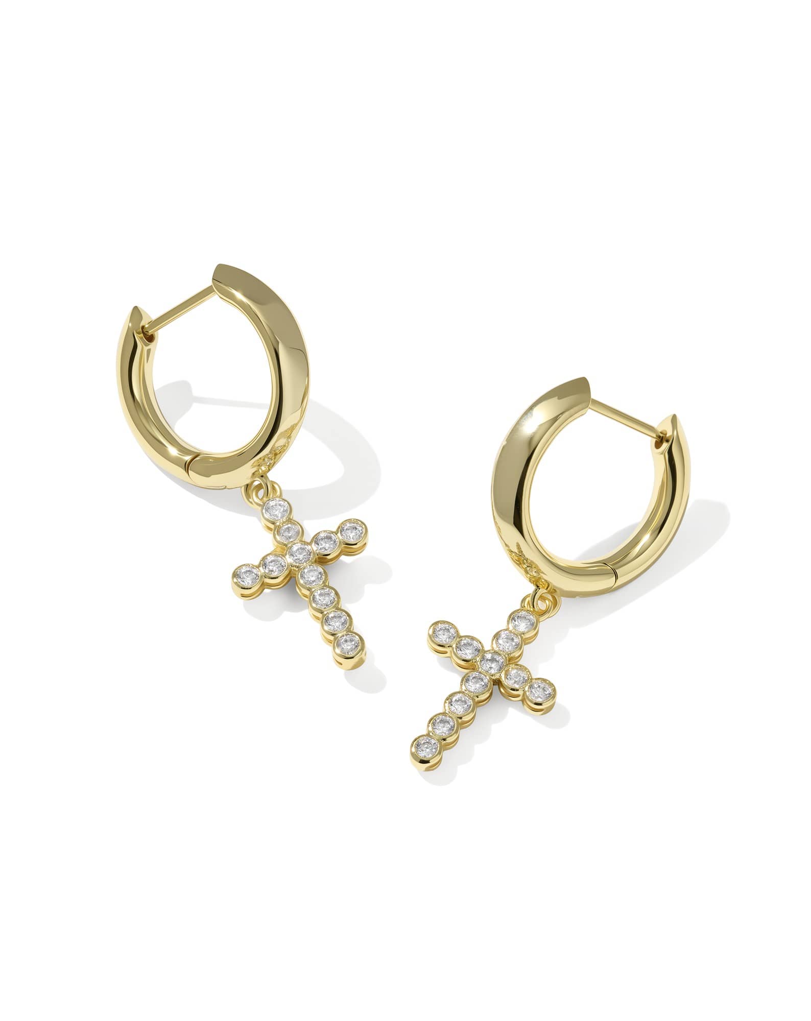 Cross Gold Crystal Huggie Earrings
